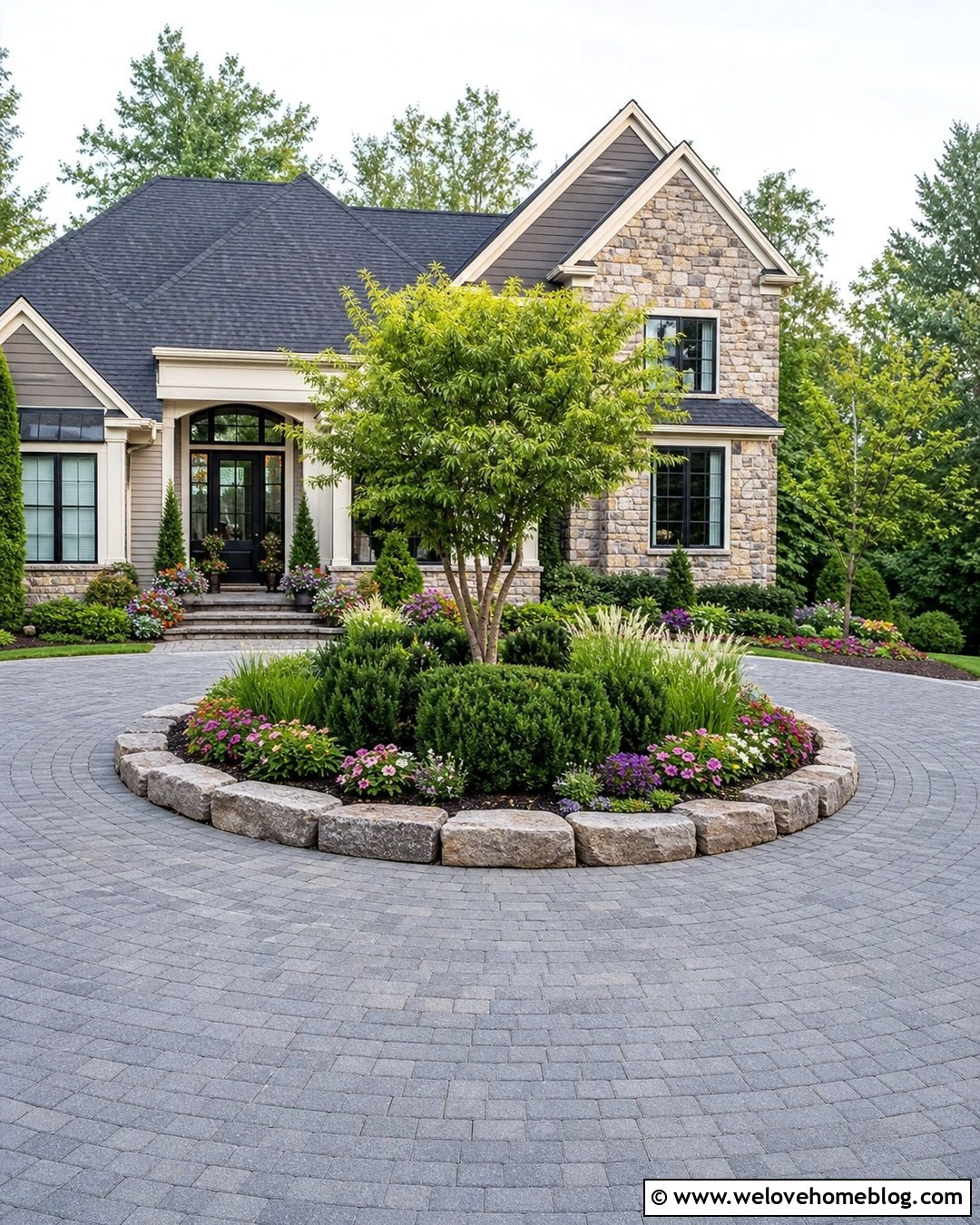 Circular Driveway With Center Island Garden - 40 driveway front garden ideas