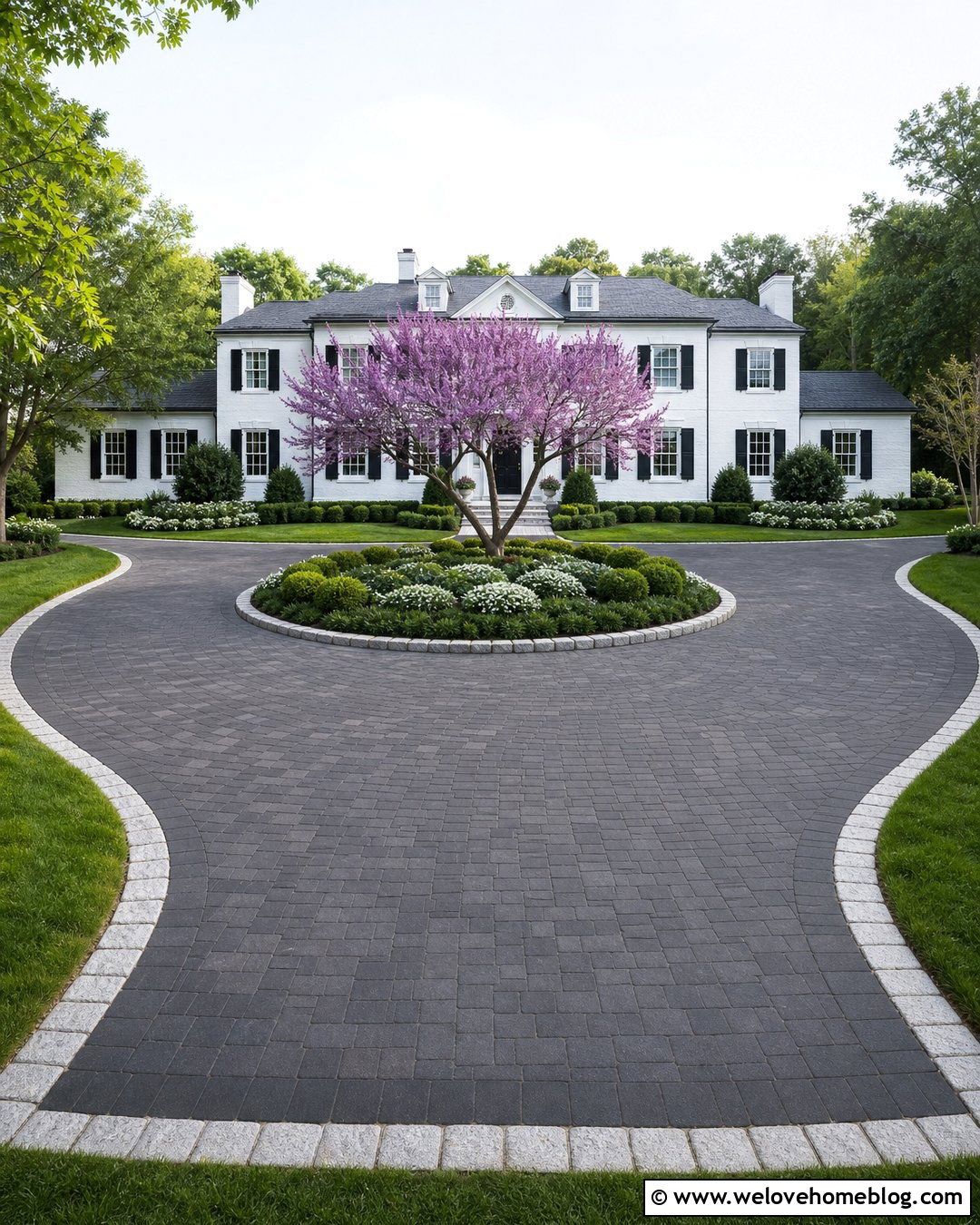 Circular Driveway With Center Island - 50 Driveway Landscaping Ideas