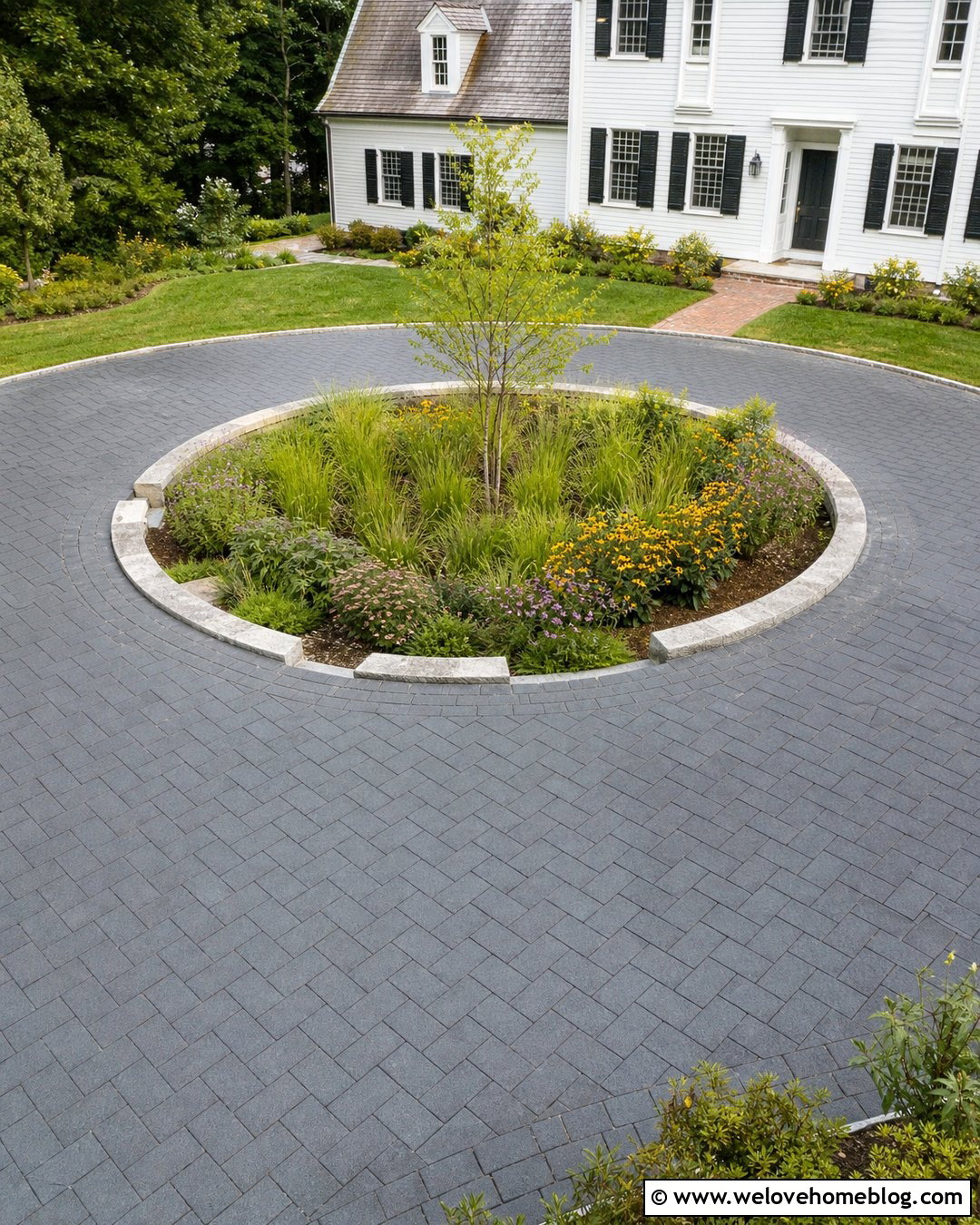 Circular Driveway With Center Rain Garden - 35 Driveway Drainage Solutions Ideas