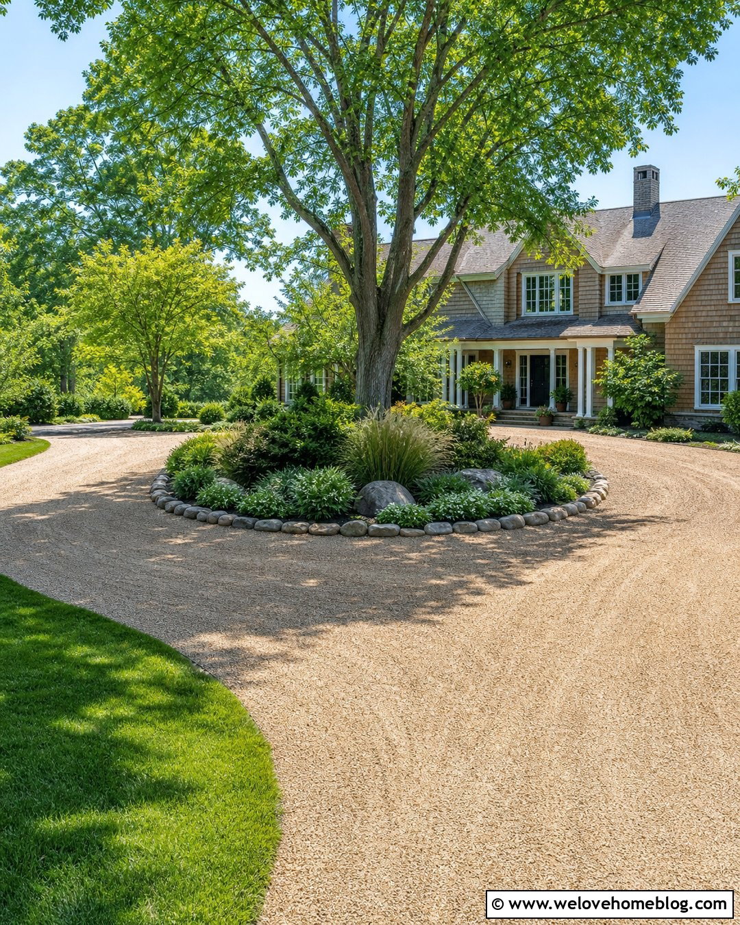 Circular Driveway With Central Tree Garden - 20 natural driveway landscaping ideas