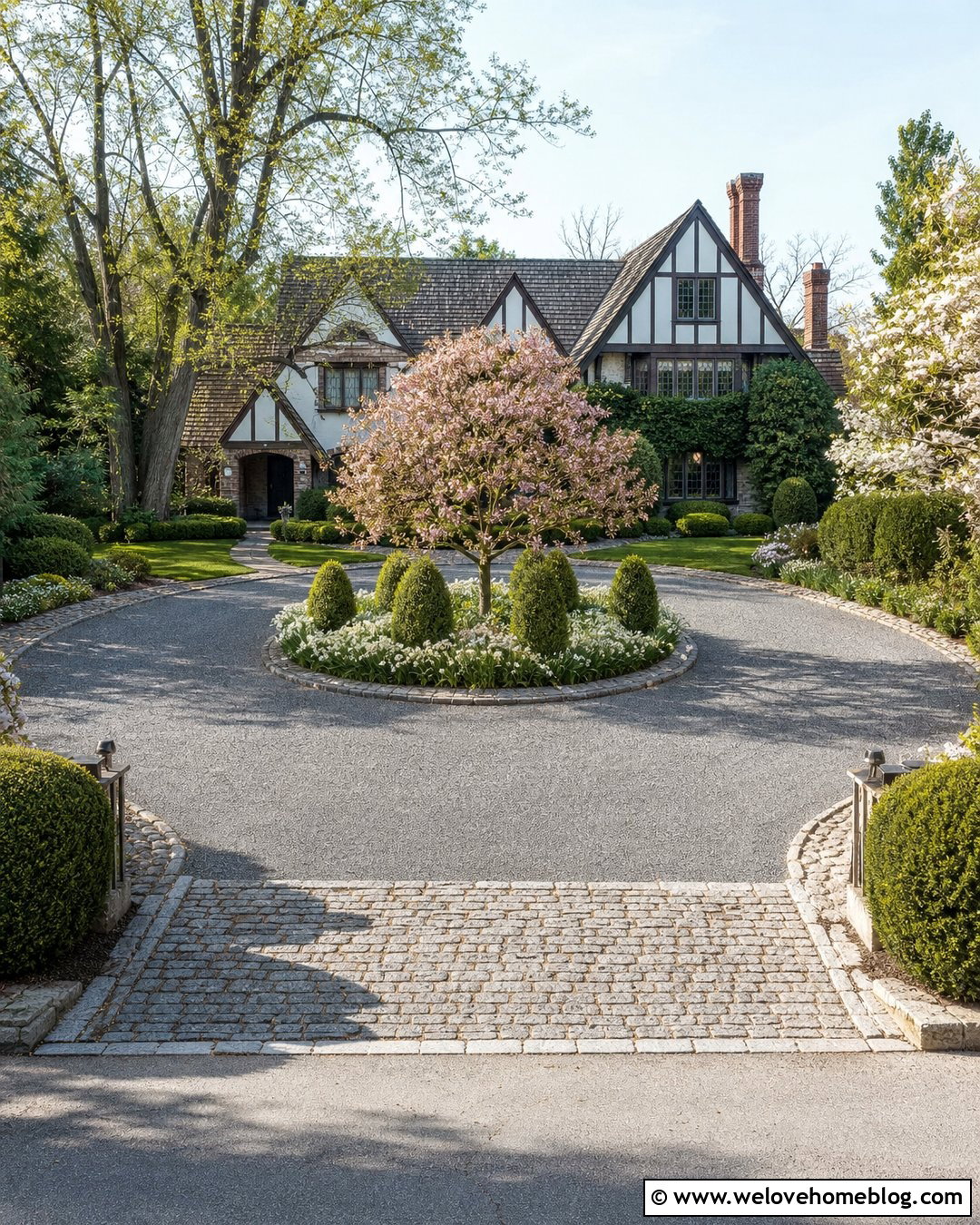 Circular Driveway With Cobblestone Border - 35 circular driveway landscaping ideas