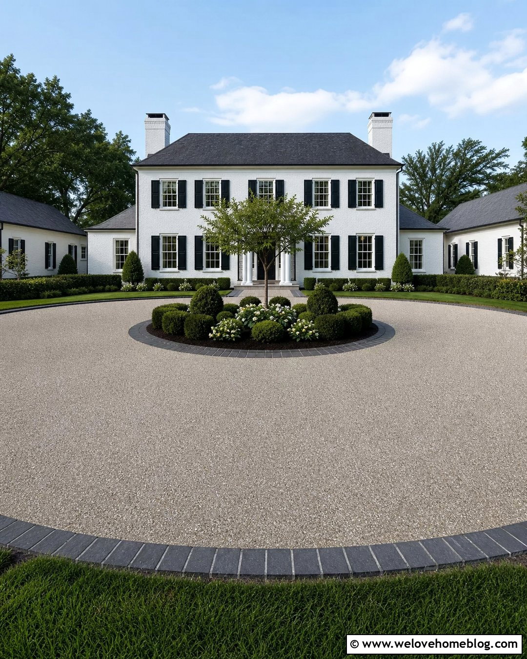Circular Driveway With Contrasting Paver Border - 20 Paver Edged Driveway Ideas