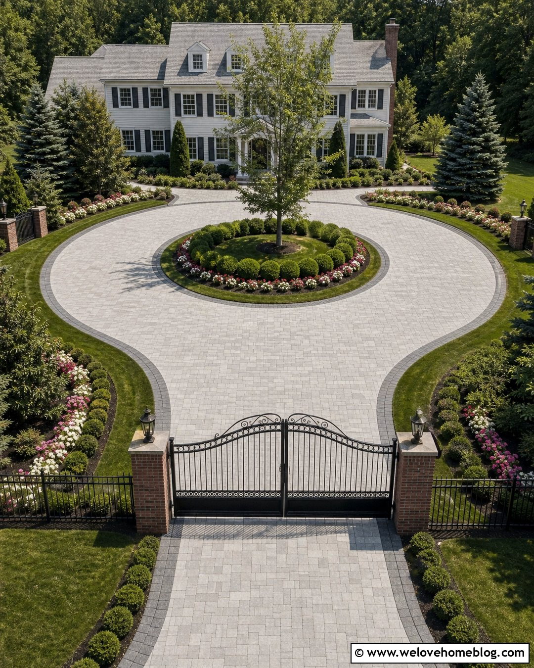 Circular Driveway With Double Iron Gates - 20 iron driveway gates entrance ideas