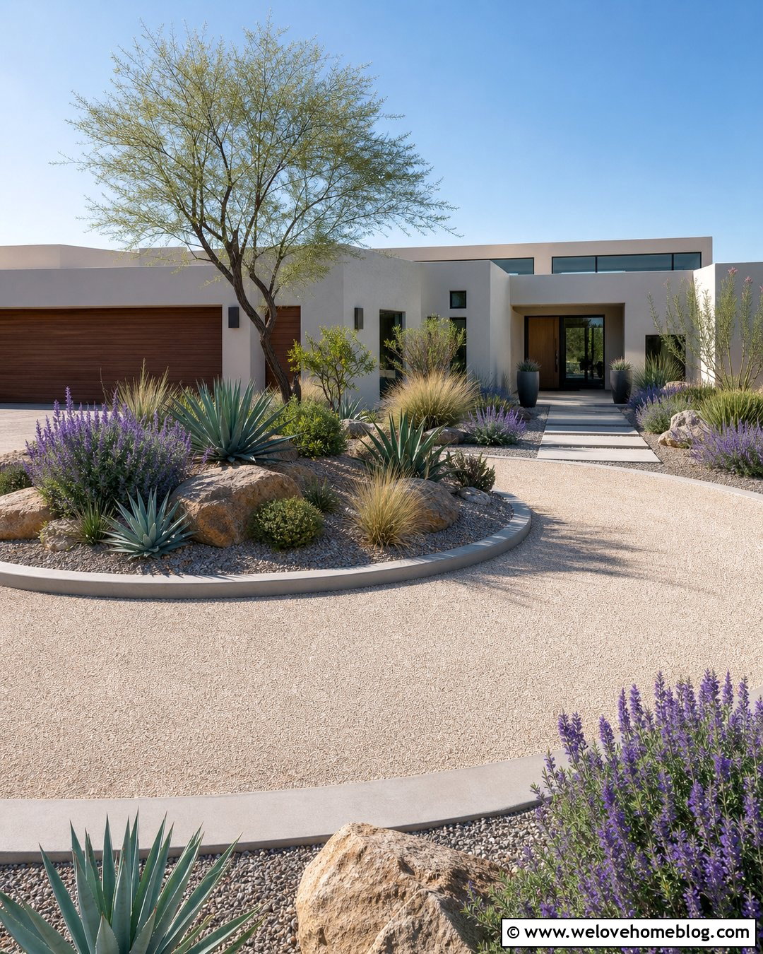 Circular Driveway With Drought Tolerant Landscaping - 45 Circular Driveway Ideas