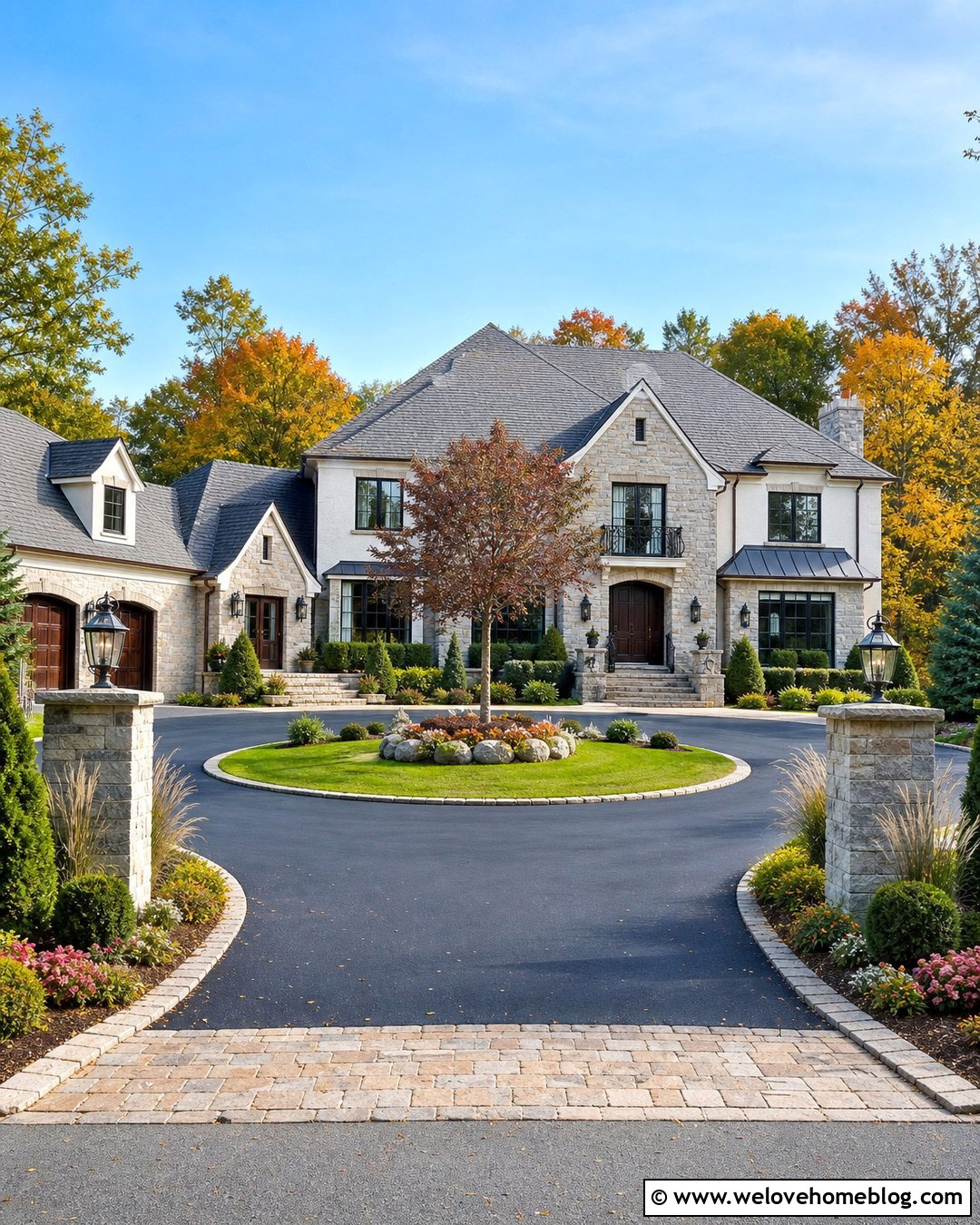 Circular Driveway With Entrance Pillars - 35 circular driveway landscaping ideas