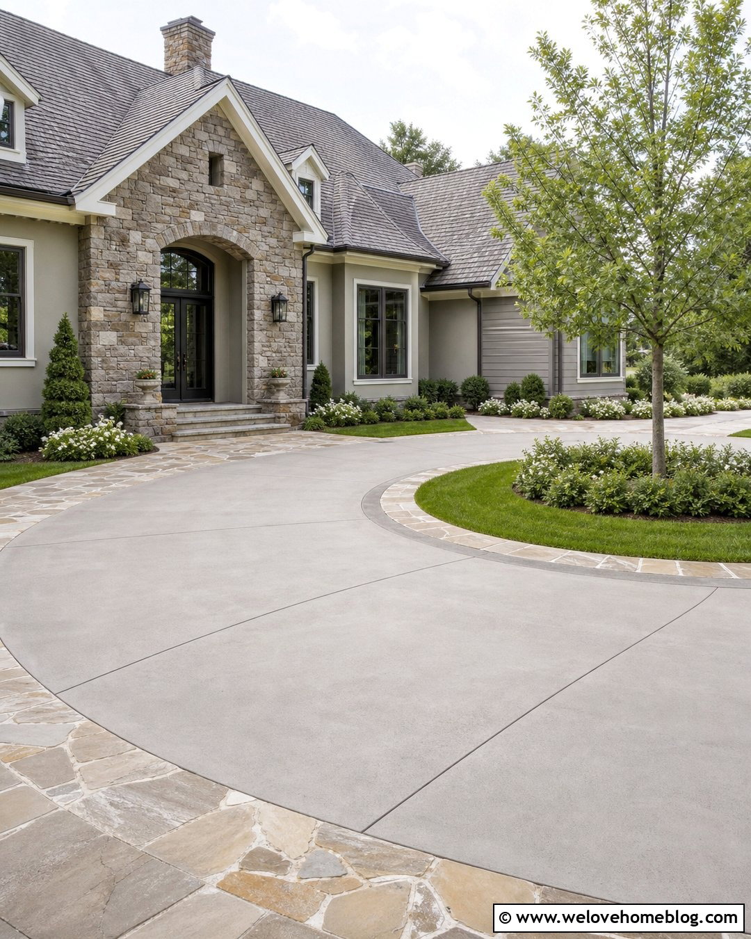 Circular Driveway With Flagstone Accent Bands - 45 Circular Driveway Ideas