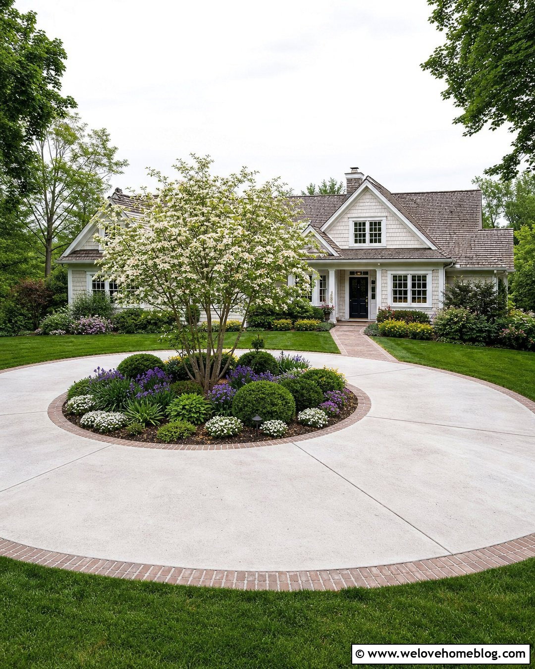 Circular Driveway With Flower Garden Island - 45 Circular Driveway Ideas