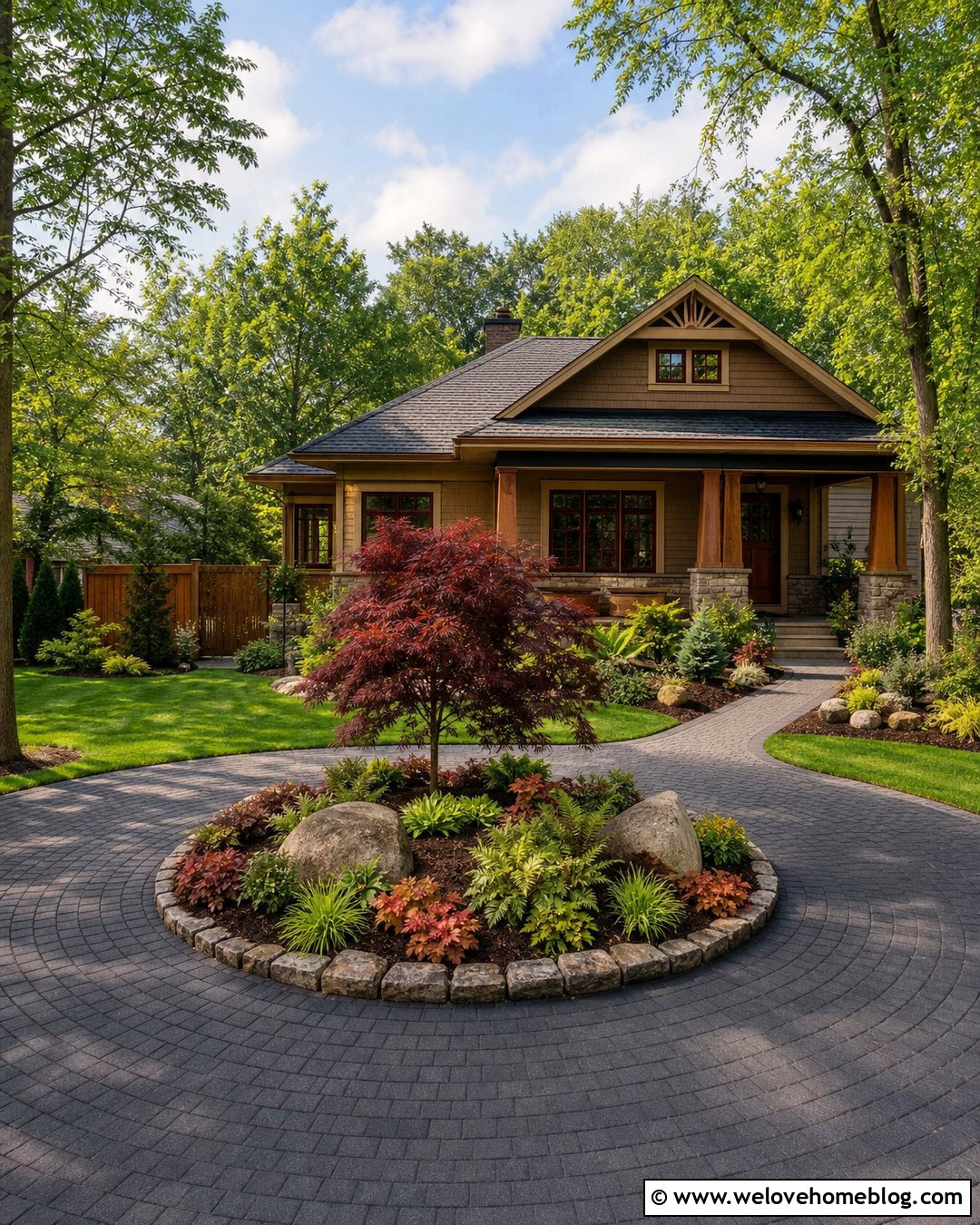 Circular Driveway With Japanese Maple Island - 35 circular driveway landscaping ideas