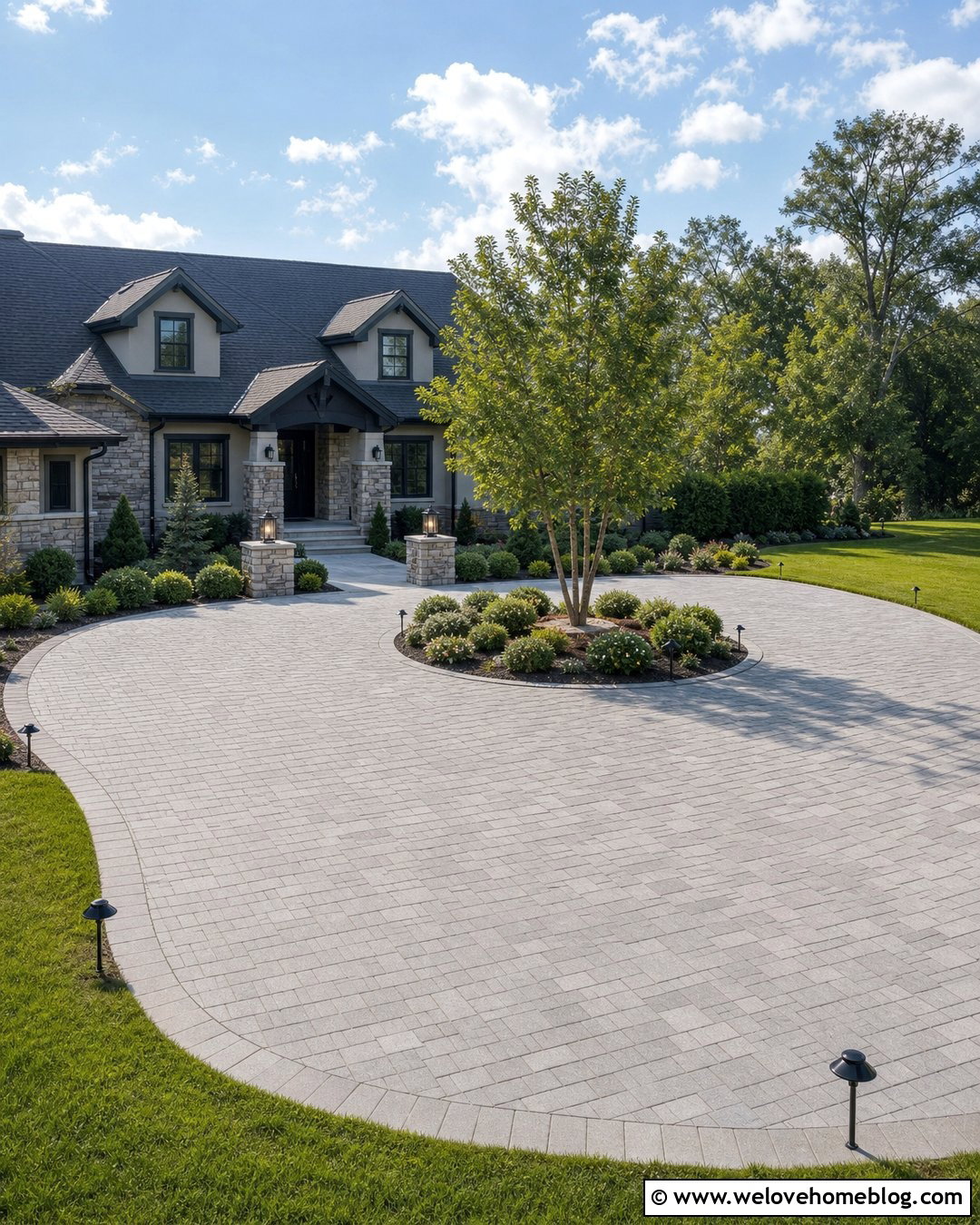 Circular Driveway With Landscape Lighting - 45 Circular Driveway Ideas