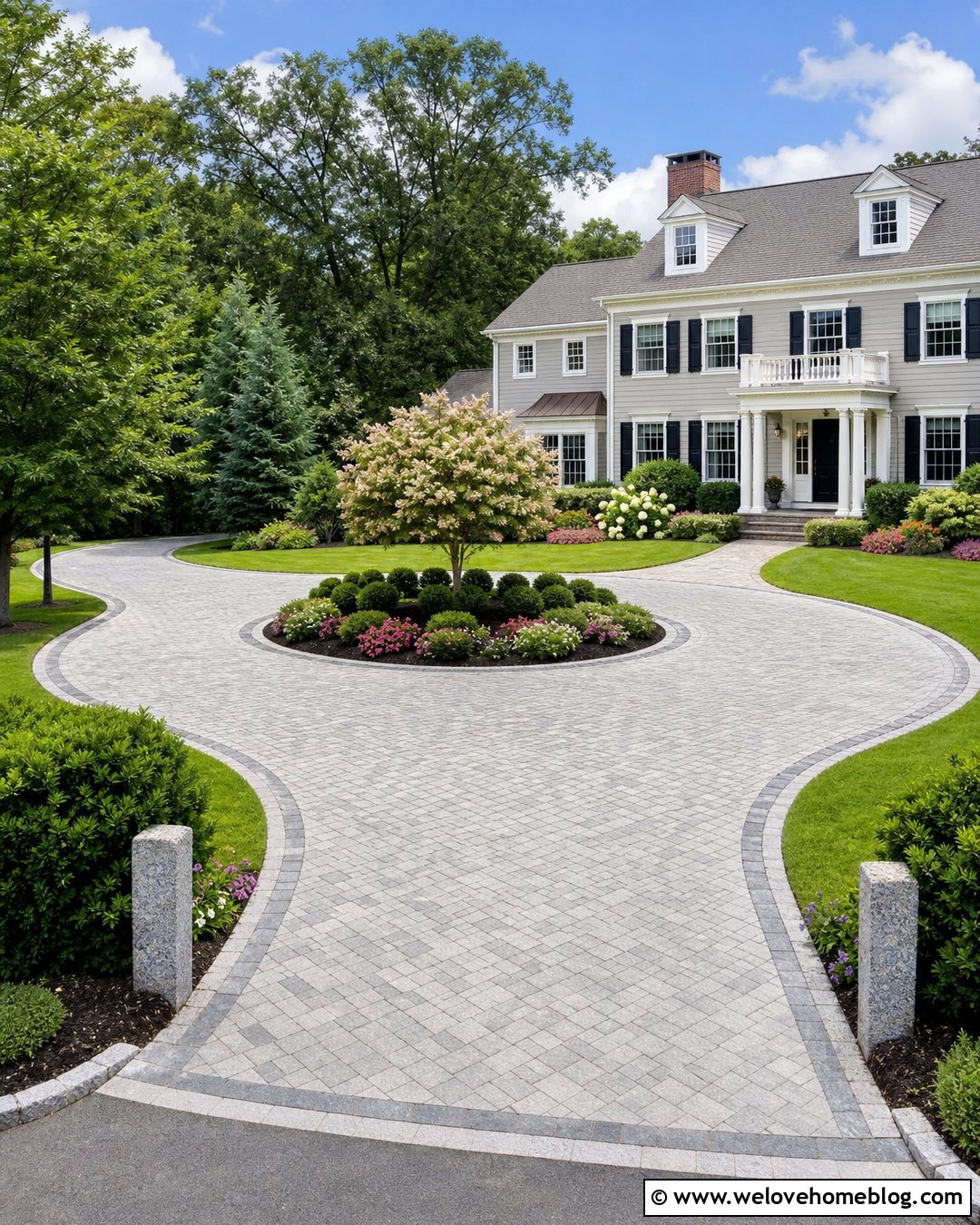 Circular Driveway With Landscaped Center Island - 50 Driveway Ideas