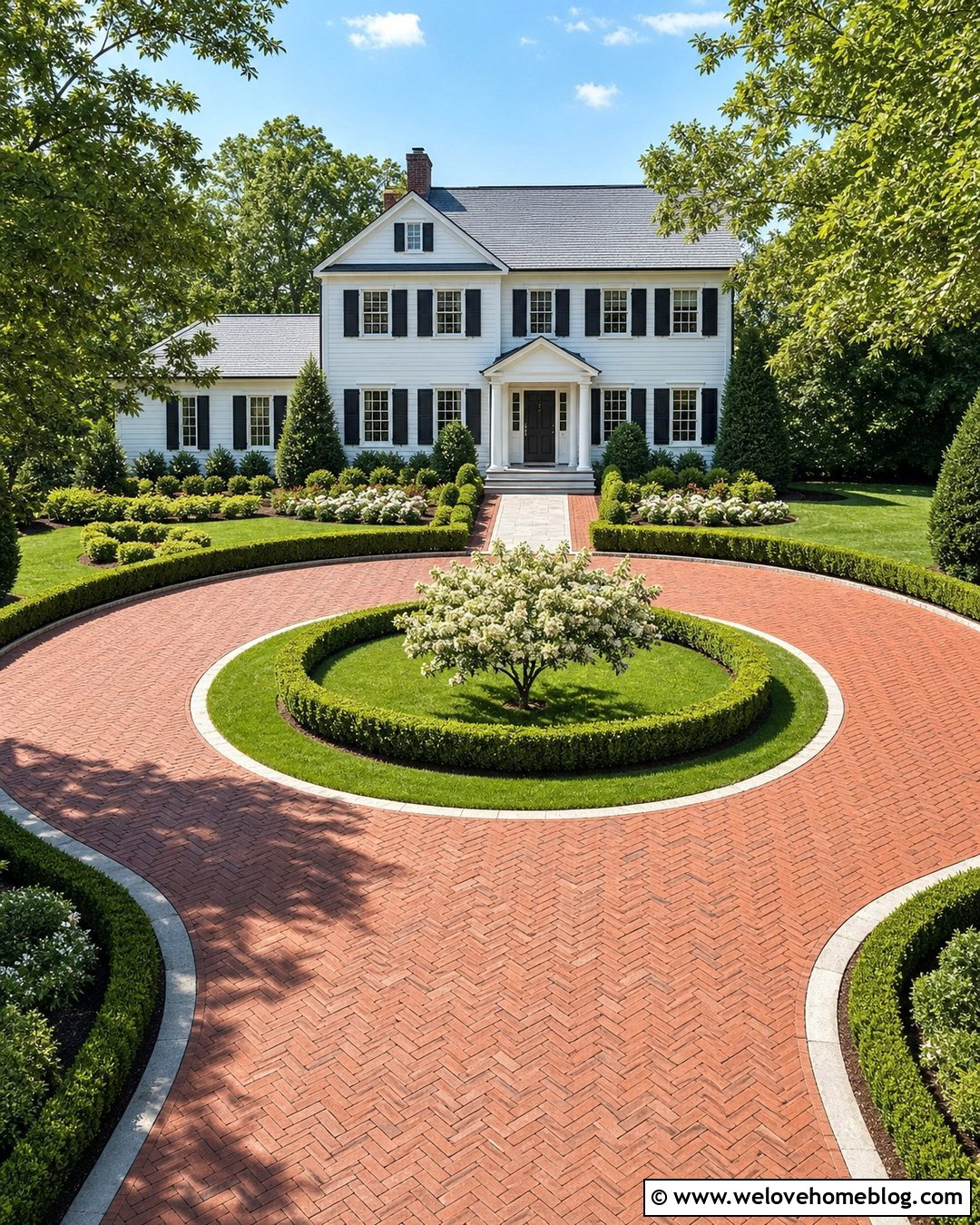 Circular Driveway With Low Boxwood Hedges - 35 circular driveway landscaping ideas