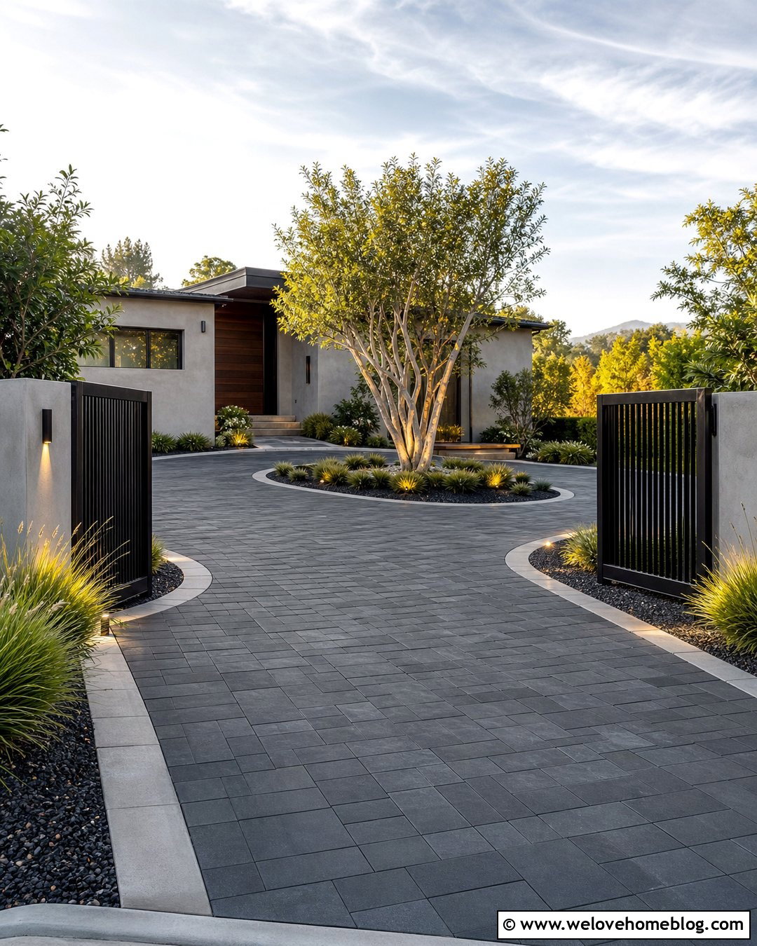 Circular Driveway With Modern Metal Gates - 45 Circular Driveway Ideas