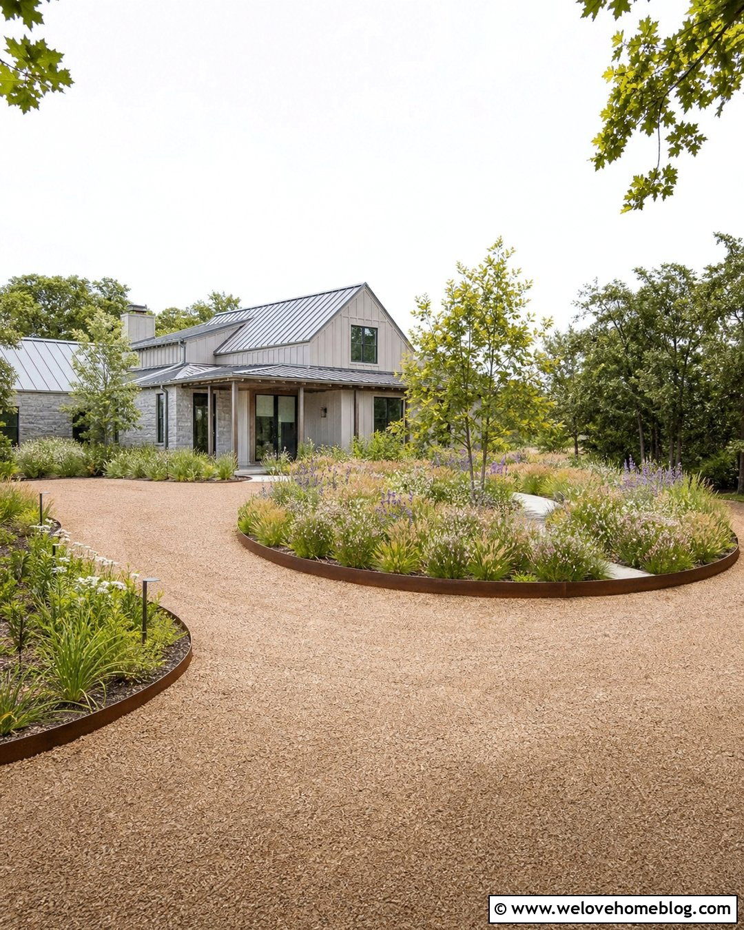 Circular Driveway With Native Meadow Island - 30 Circular Driveway Design Ideas
