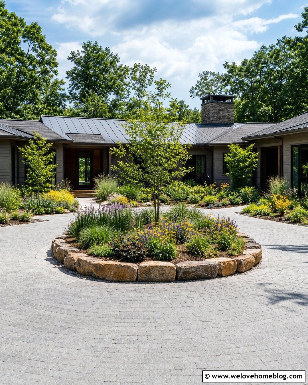 Circular Driveway With Native Plant Garden - 35 circular driveway landscaping ideas