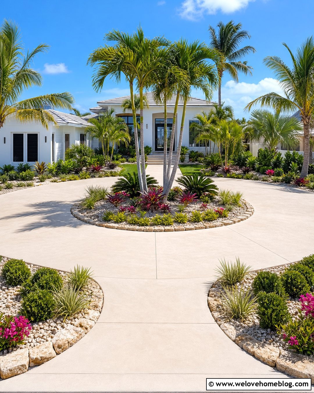 Circular Driveway With Palm Tree Island - 35 circular driveway landscaping ideas