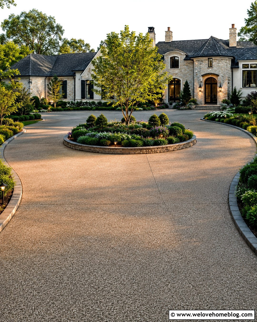 Circular Driveway With Planted Center Island - 20 next to driveway landscaping ideas