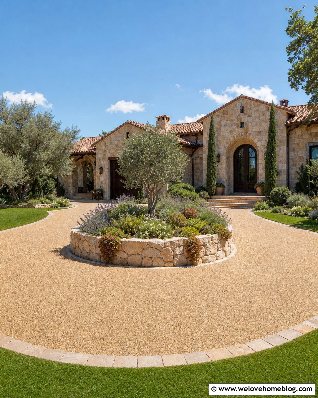 Circular Driveway With Raised Stone Planter - 35 circular driveway landscaping ideas