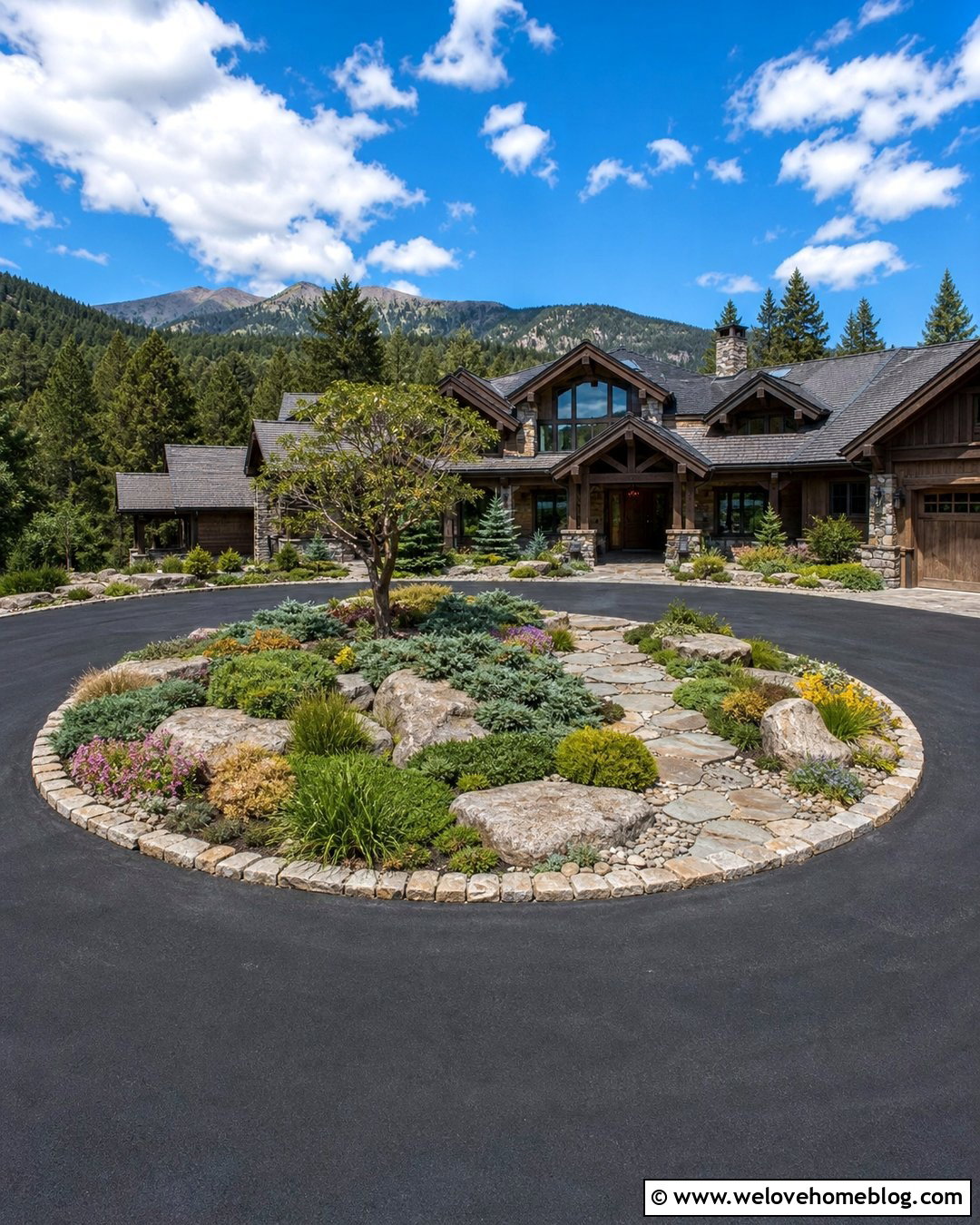 Circular Driveway With Rock Garden Island - 35 circular driveway landscaping ideas