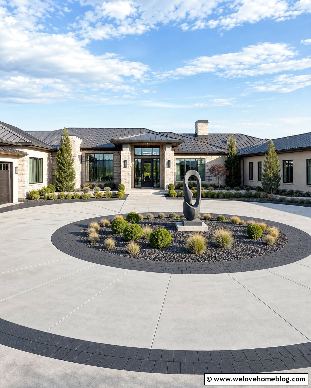 Circular Driveway With Sculpture Garden Island - 45 Circular Driveway Ideas