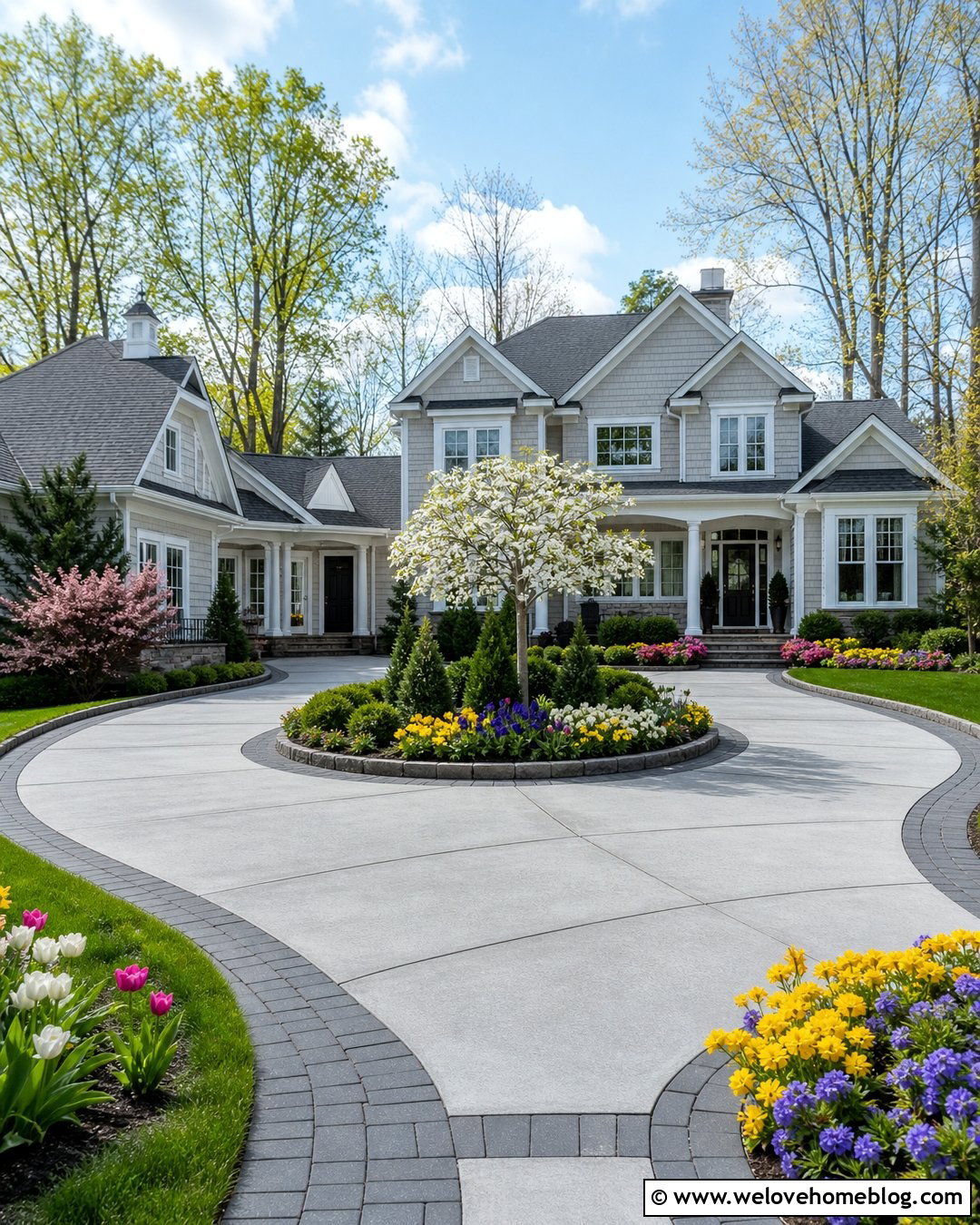 Circular Driveway With Seasonal Flower Beds - 35 circular driveway landscaping ideas