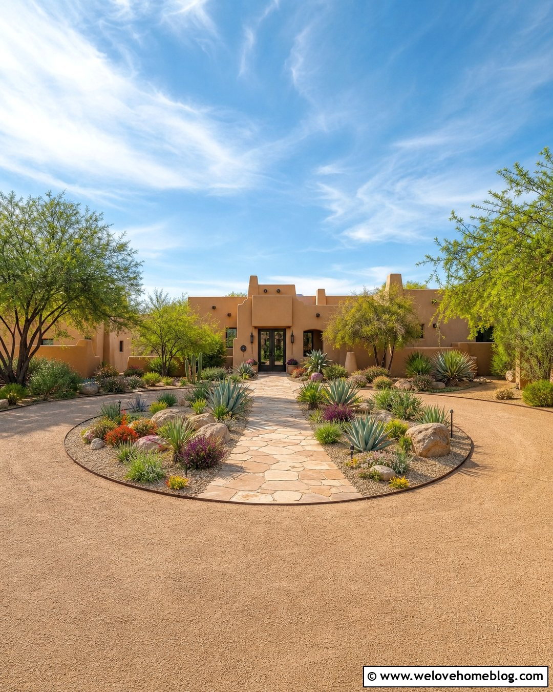 Circular Driveway With Xeriscape Island - 30 Circular Driveway Design Ideas
