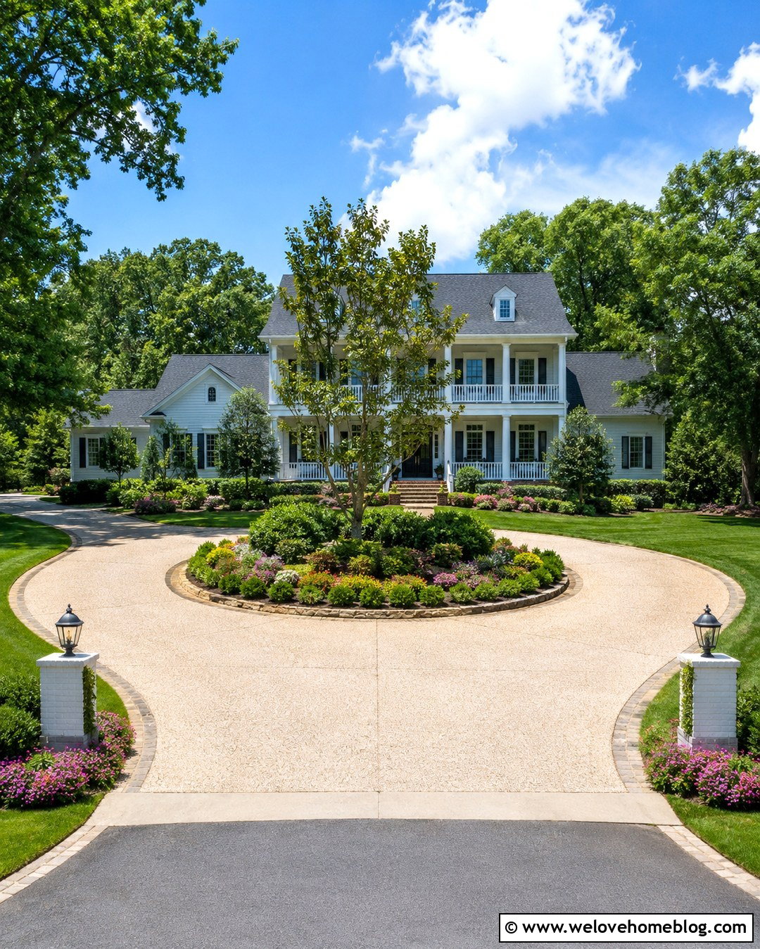 Circular Driveway With a Central Garden - 20 American Driveway Ideas