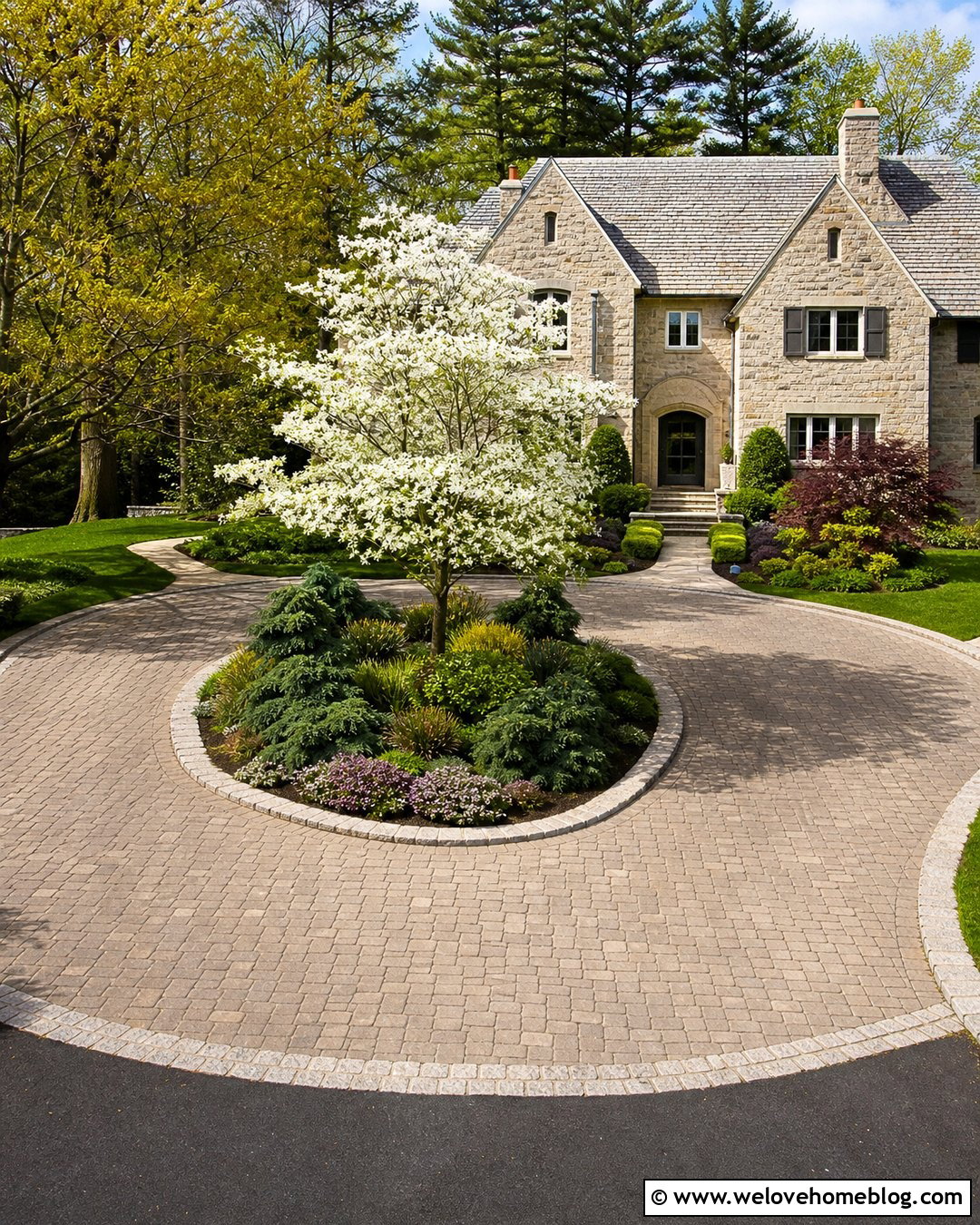 Circular Front Garden Driveway With Center Planting - 25 front garden driveway ideas