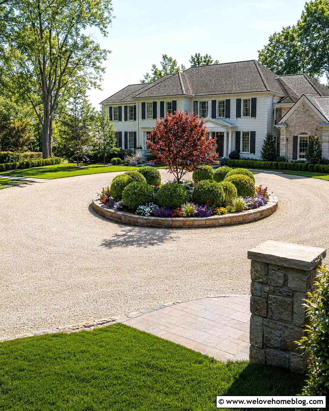 Circular Geocell Driveway With a Planted Island - 20 Geocell Driveway Ideas