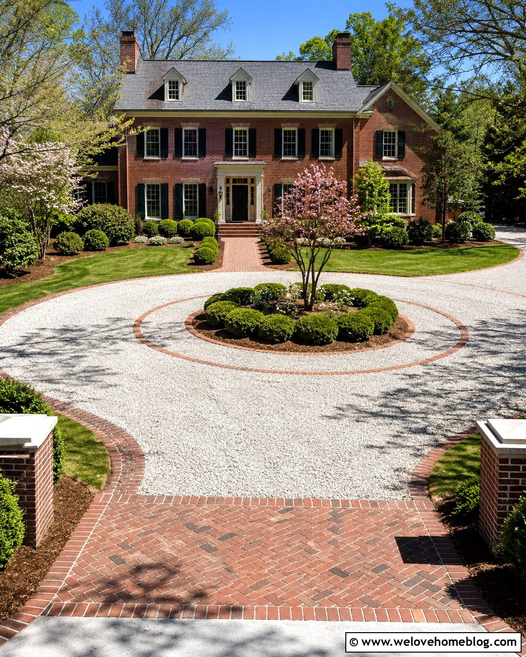 Circular Gravel Driveway With Brick Ribbon Detail - 20 Circular Gravel Driveway Ideas