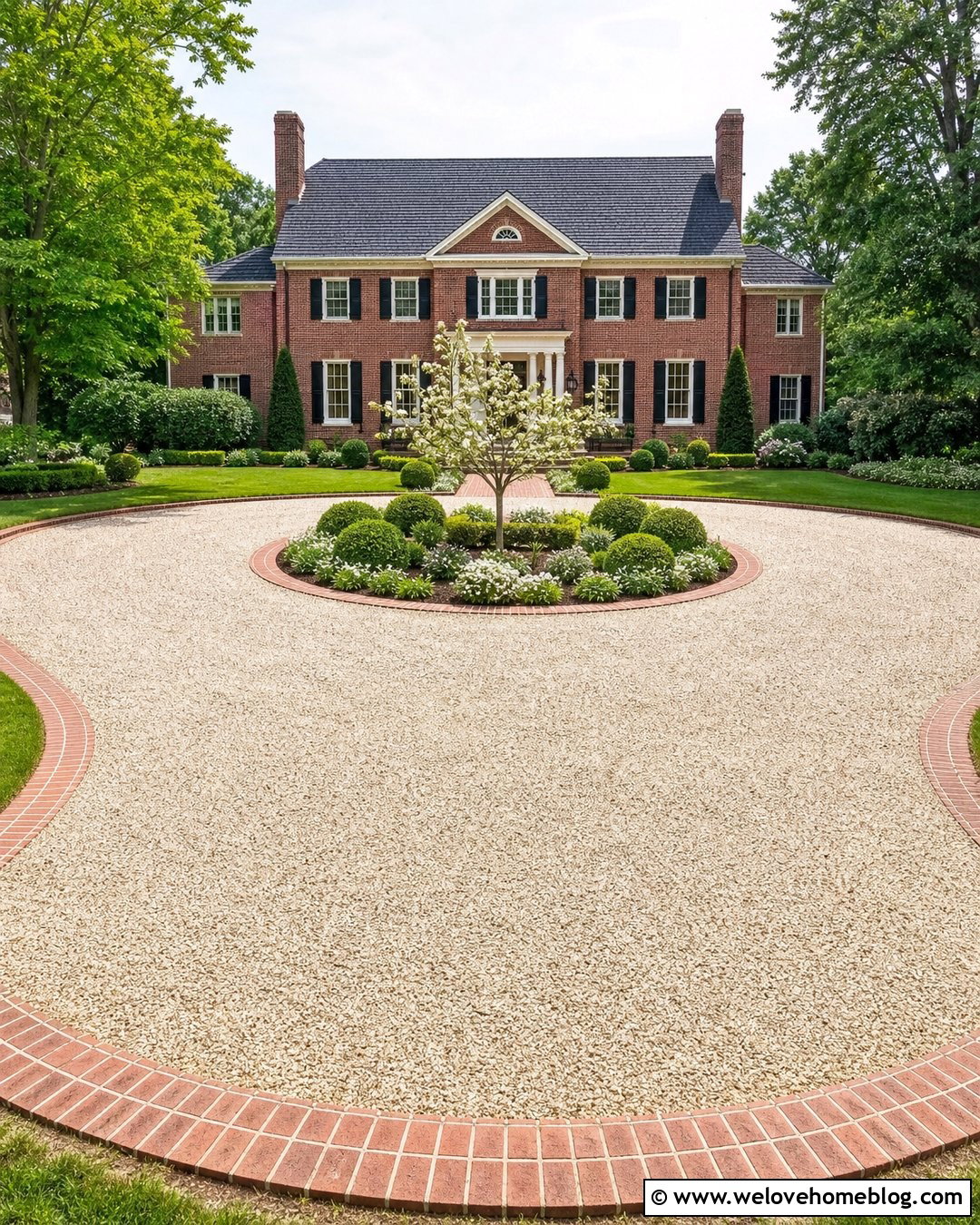 Circular Gravel Driveway With Brick Ring Border - 20 Brick Lined Gravel Driveway Ideas