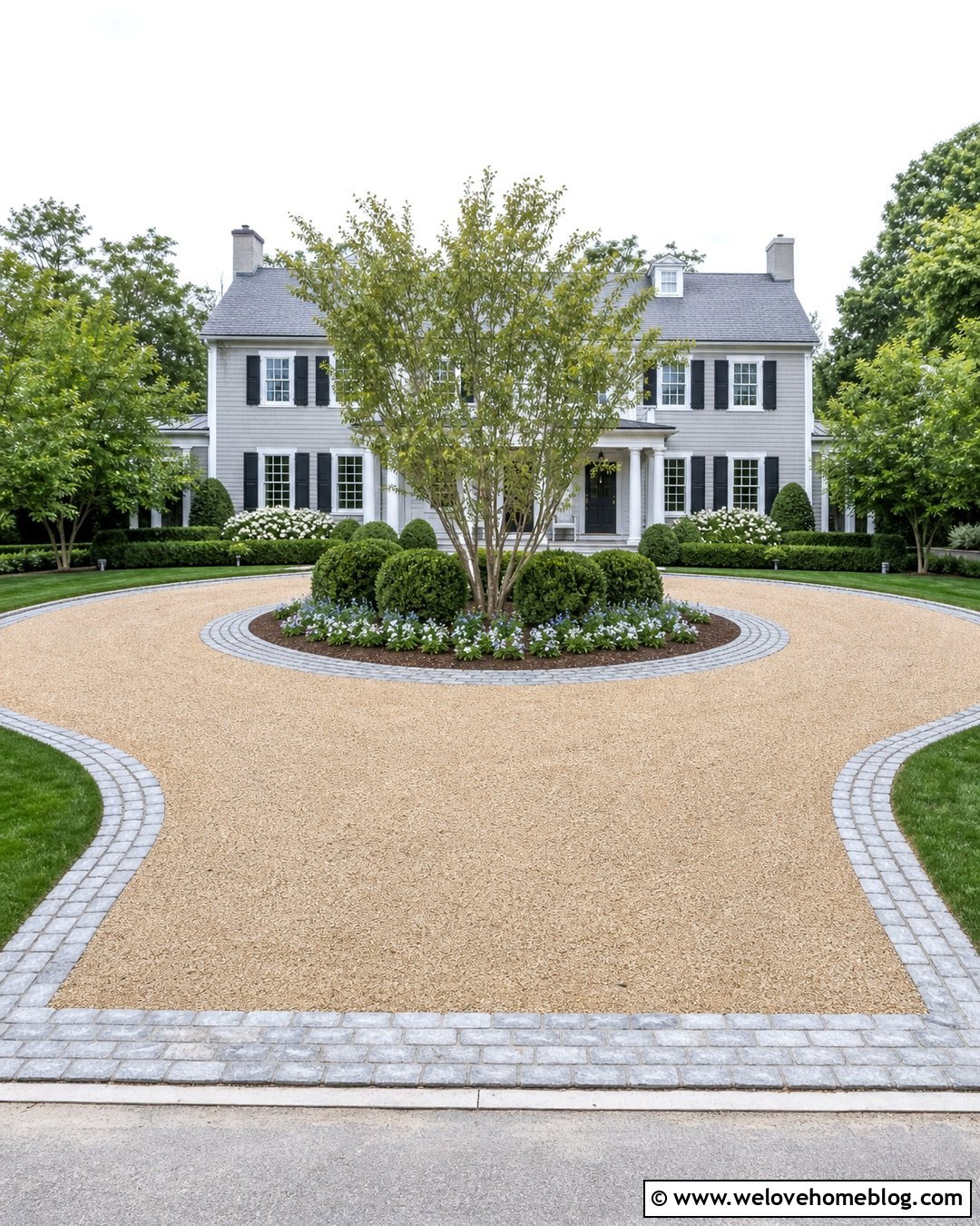 Circular Gravel Driveway With Cobblestone Center Island - 20 Cobblestone And Gravel Driveway Ideas