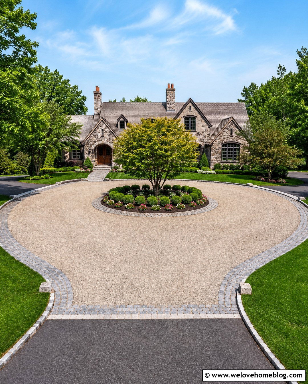 Circular Gravel Driveway With Cobblestone Pavers - 20 Gravel Driveway With Pavers Ideas