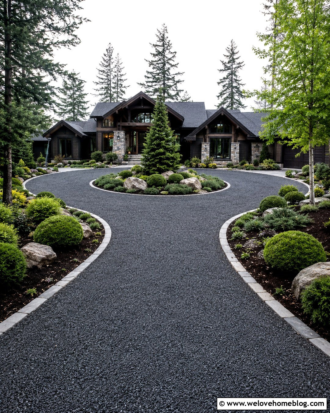 Circular Gravel Driveway With Evergreen Landscaping - 20 Circular Gravel Driveway Ideas