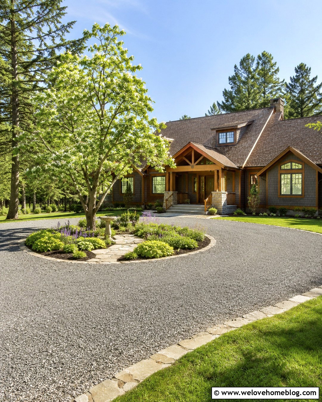 Circular Gravel Driveway With Flagstone Center Island - 20 Circular Gravel Driveway Ideas