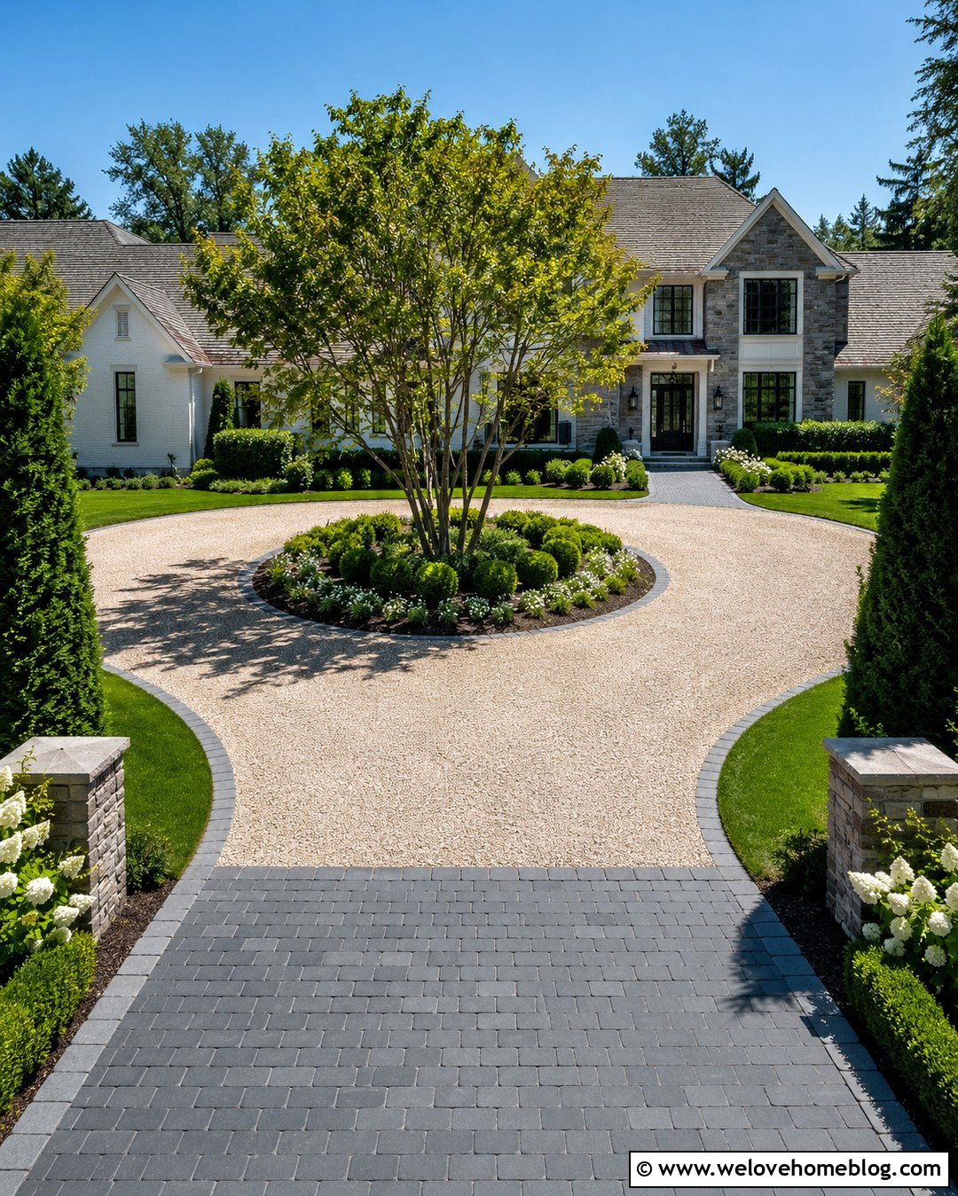 Circular Gravel Driveway With Paver Aprons - 20 Circular Gravel Driveway Ideas