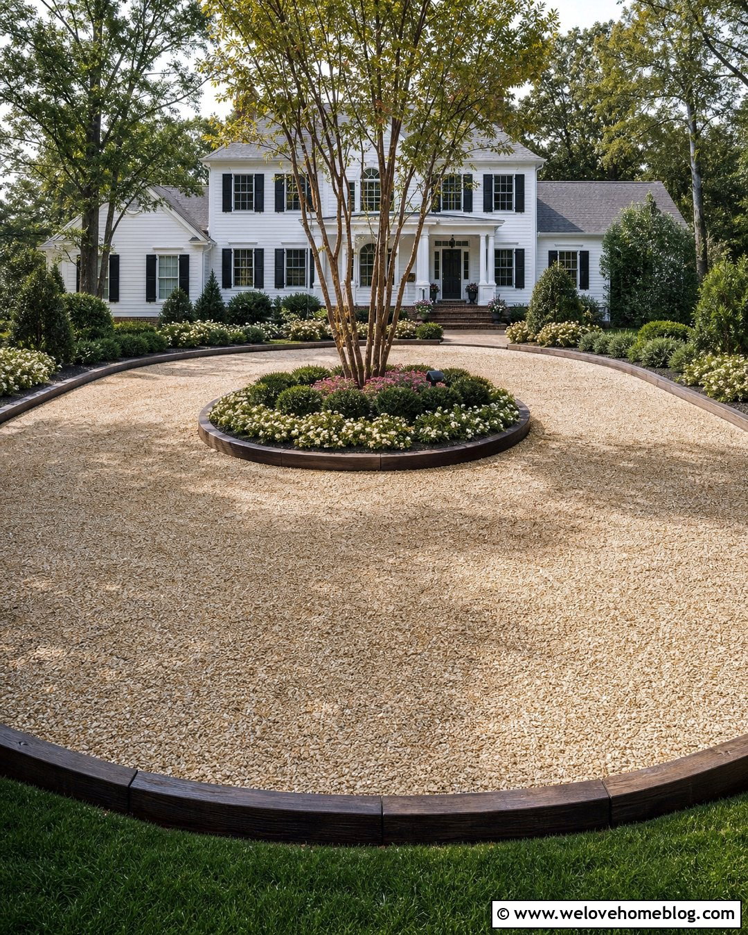 Circular Gravel Driveway With Timber Sleeper Edging - 20 timber driveway edging ideas