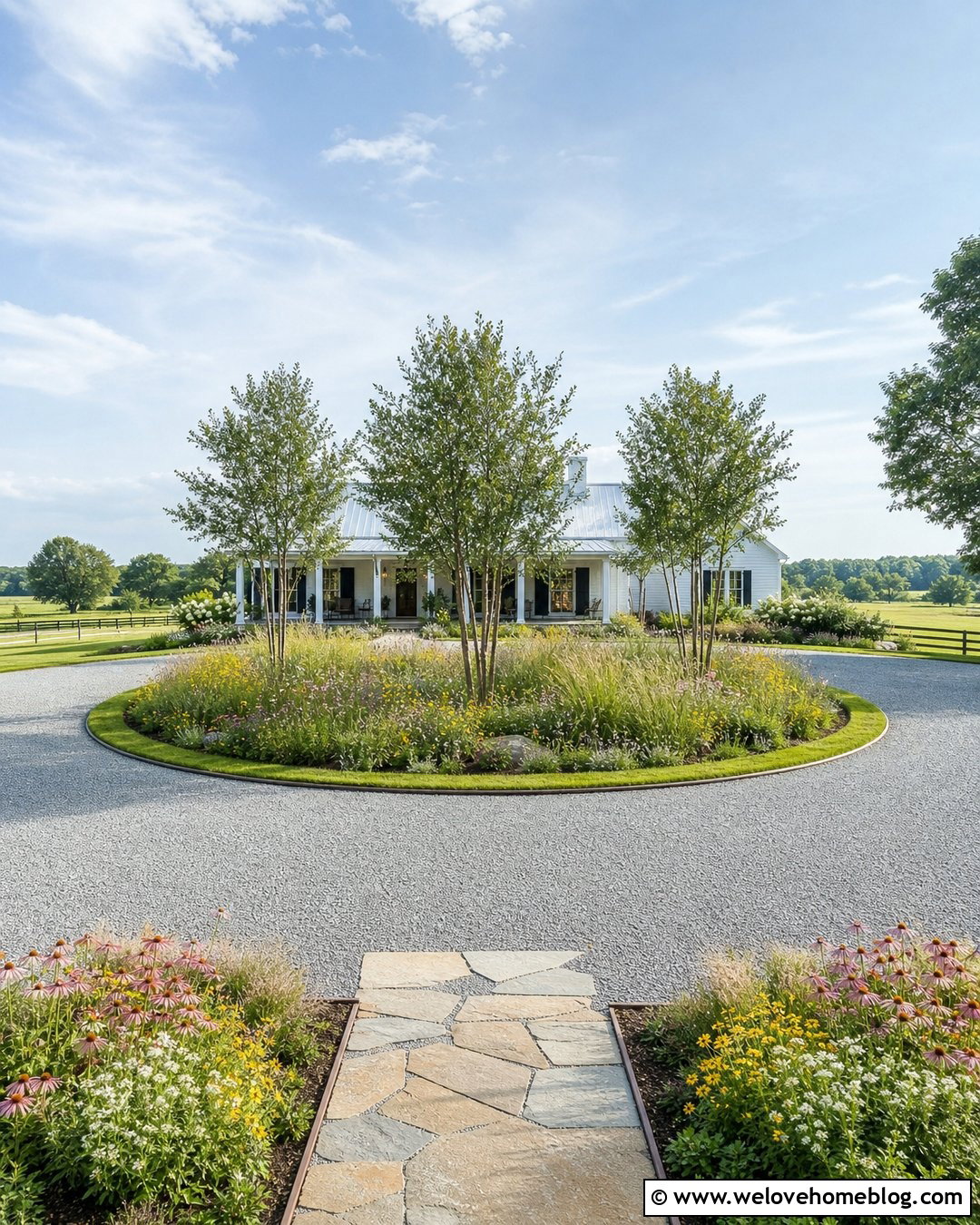 Circular Gravel Driveway With Wildflower Island - 20 driveway front yard landscaping circular ideas