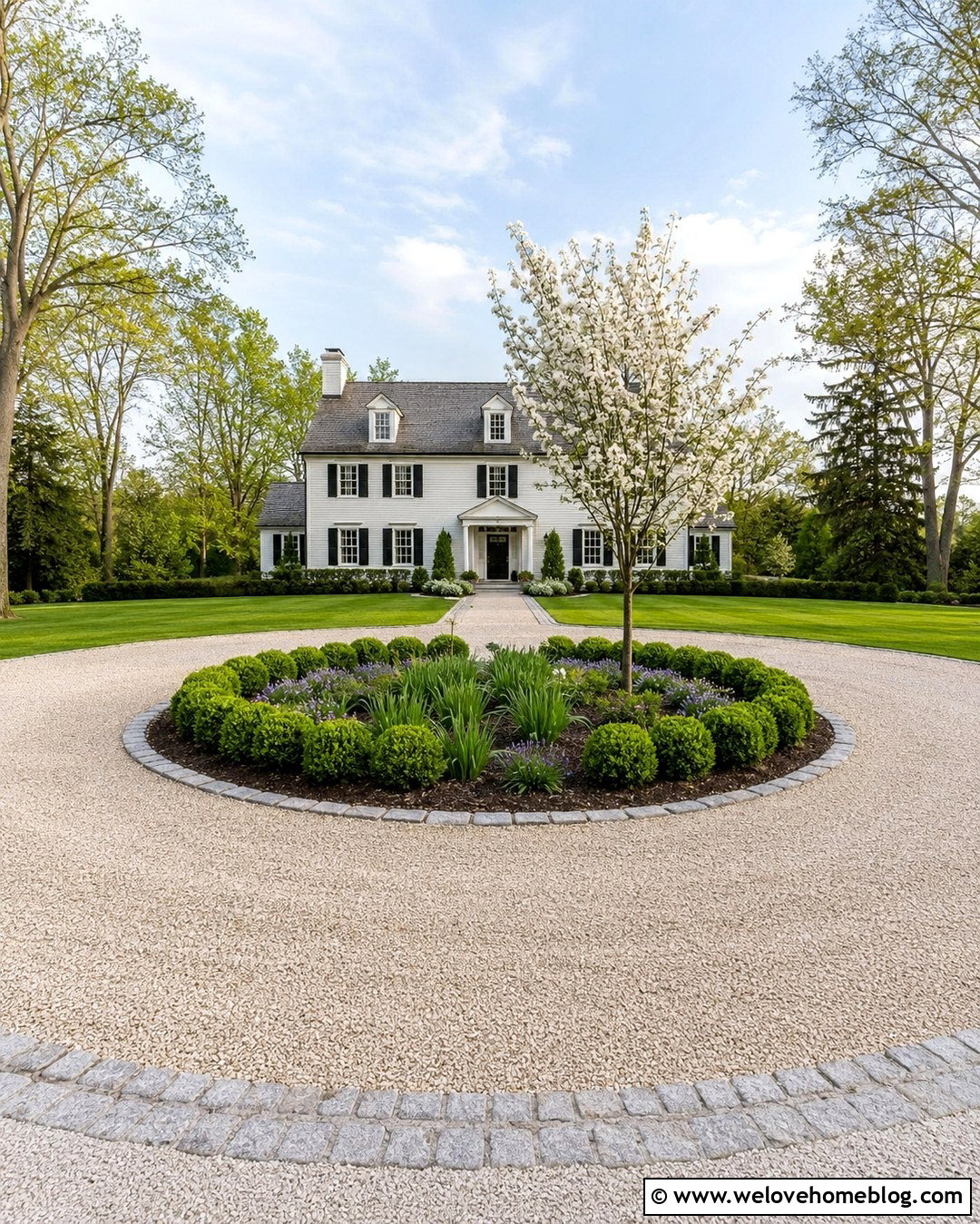 Circular Gravel Driveway With a Garden Island - 20 top 60 best gravel driveway ideas