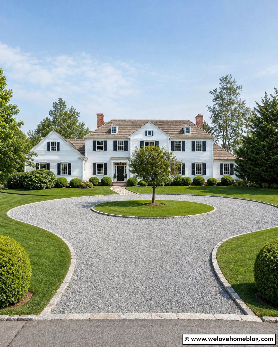 Circular Gravel Driveway With a Lawn Island - 50 gravel driveway ideas