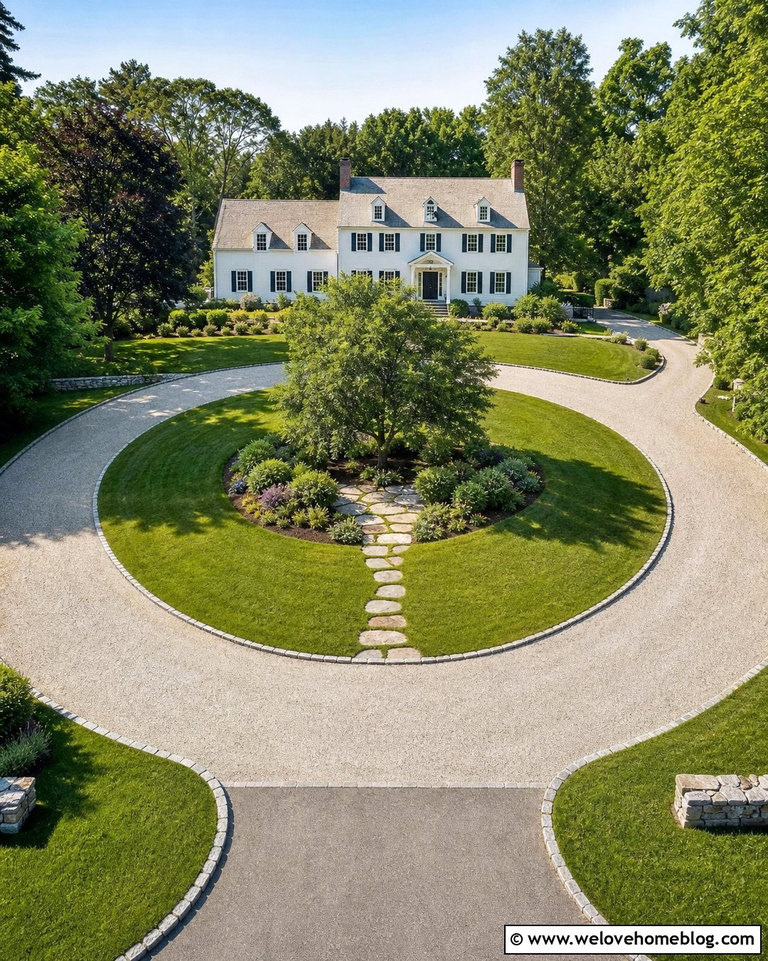 Circular Gravel Farm Driveway With Center Island - 35 Farm Driveway Ideas