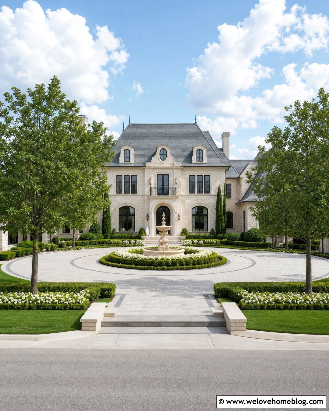 Circular Luxury Driveway With A Fountain - 45 Luxury Driveway Ideas