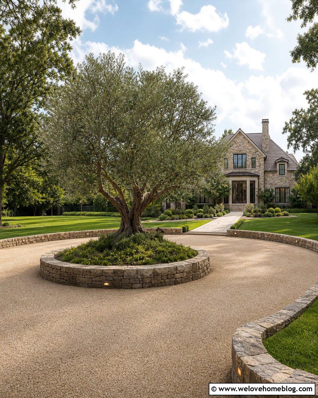 Circular Luxury Driveway With A Specimen Tree - 45 Luxury Driveway Ideas