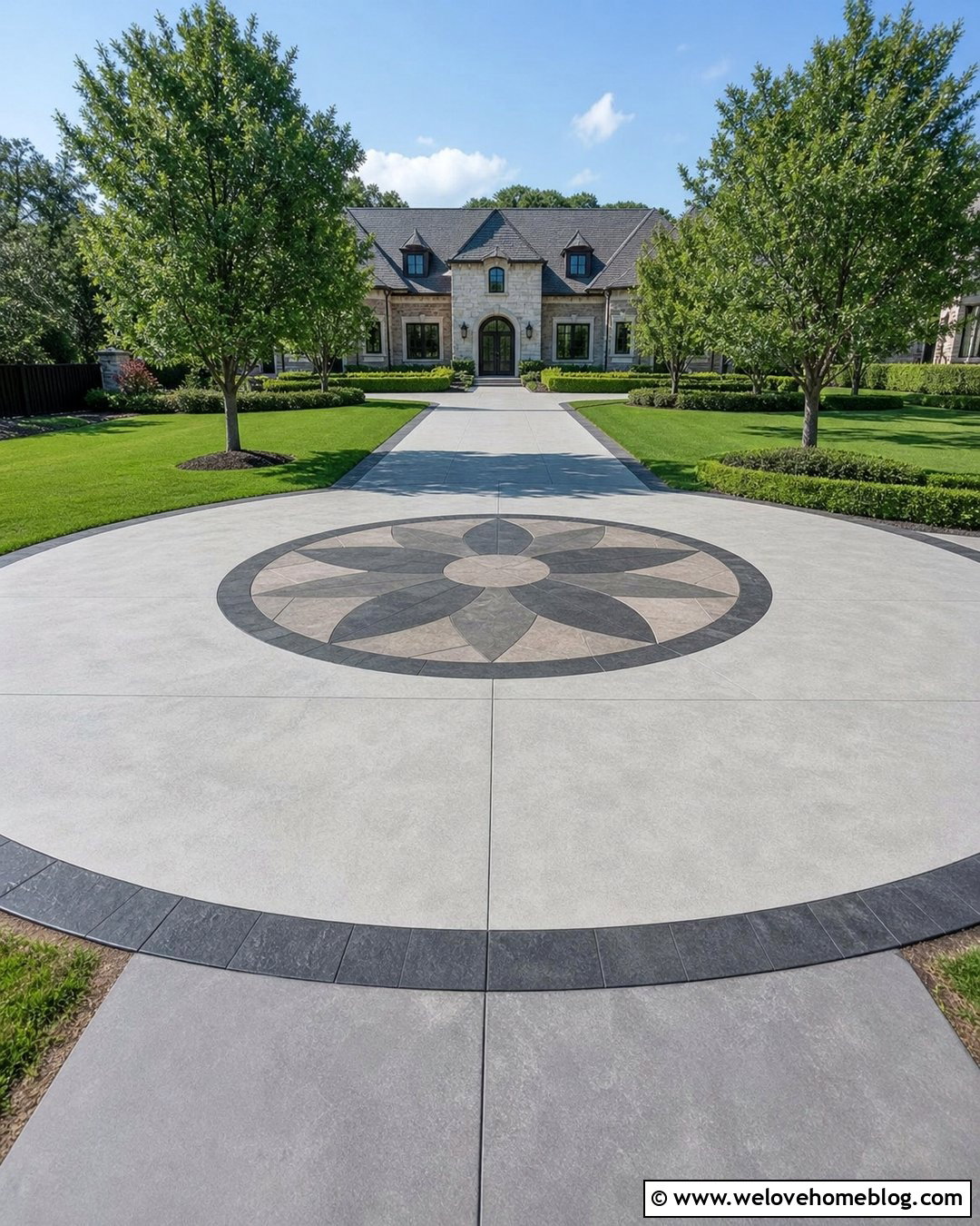 Circular Medallion Concrete Driveway Overlay - 25 Resurface Concrete Driveway Ideas