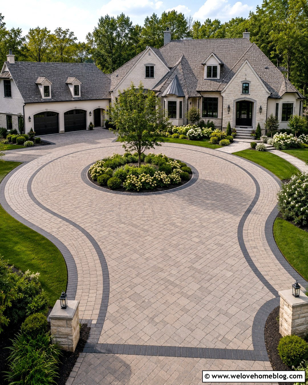 Circular Paver Car Driveway - 20 3 Car Driveway Ideas