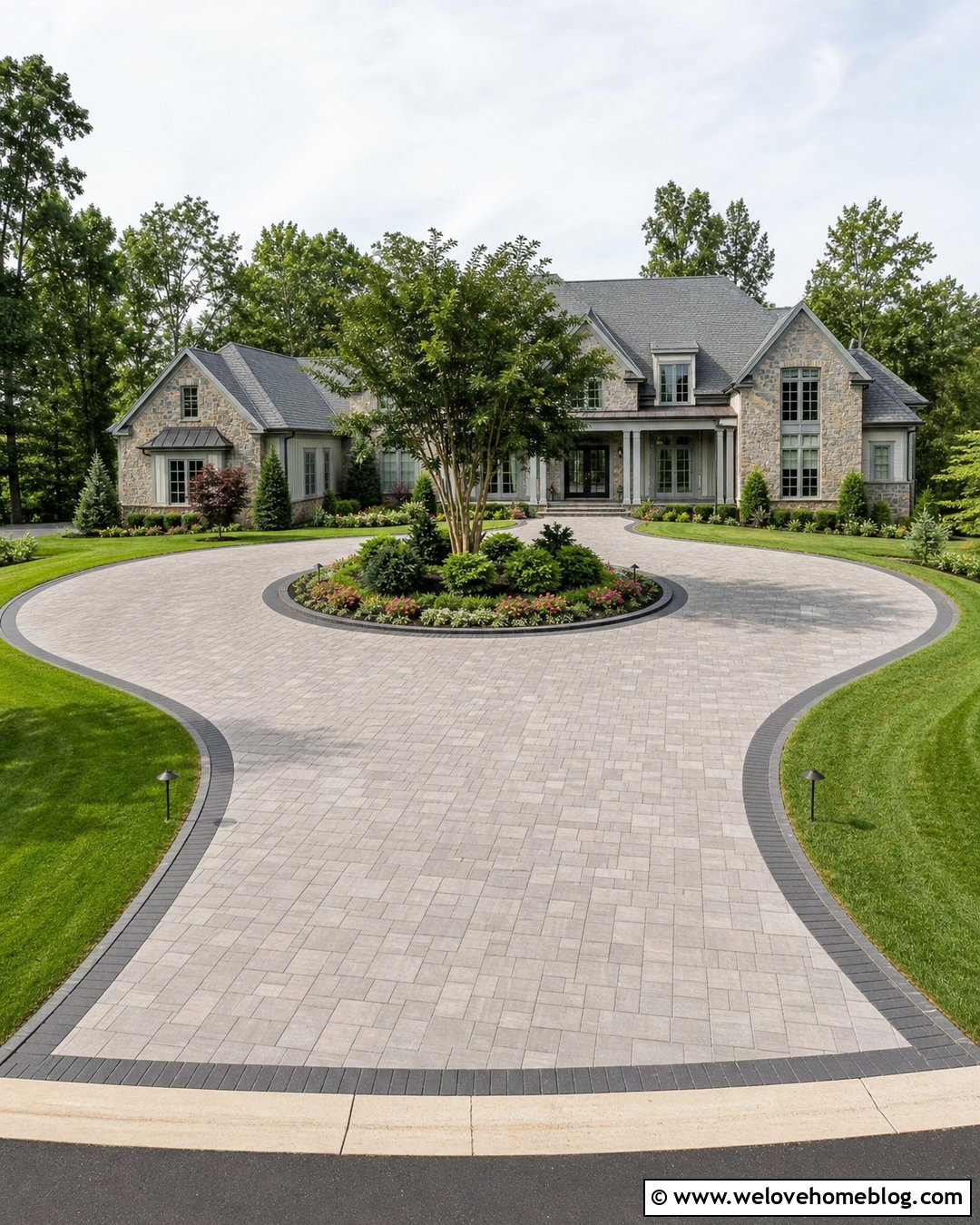 Circular Paver Driveway - 25 Driveway Paving Design Ideas