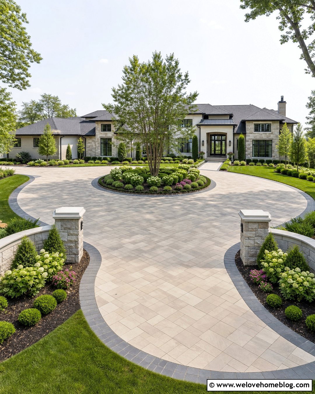 Circular Paver Driveway Entryway - 20 Driveway Entryway Ideas