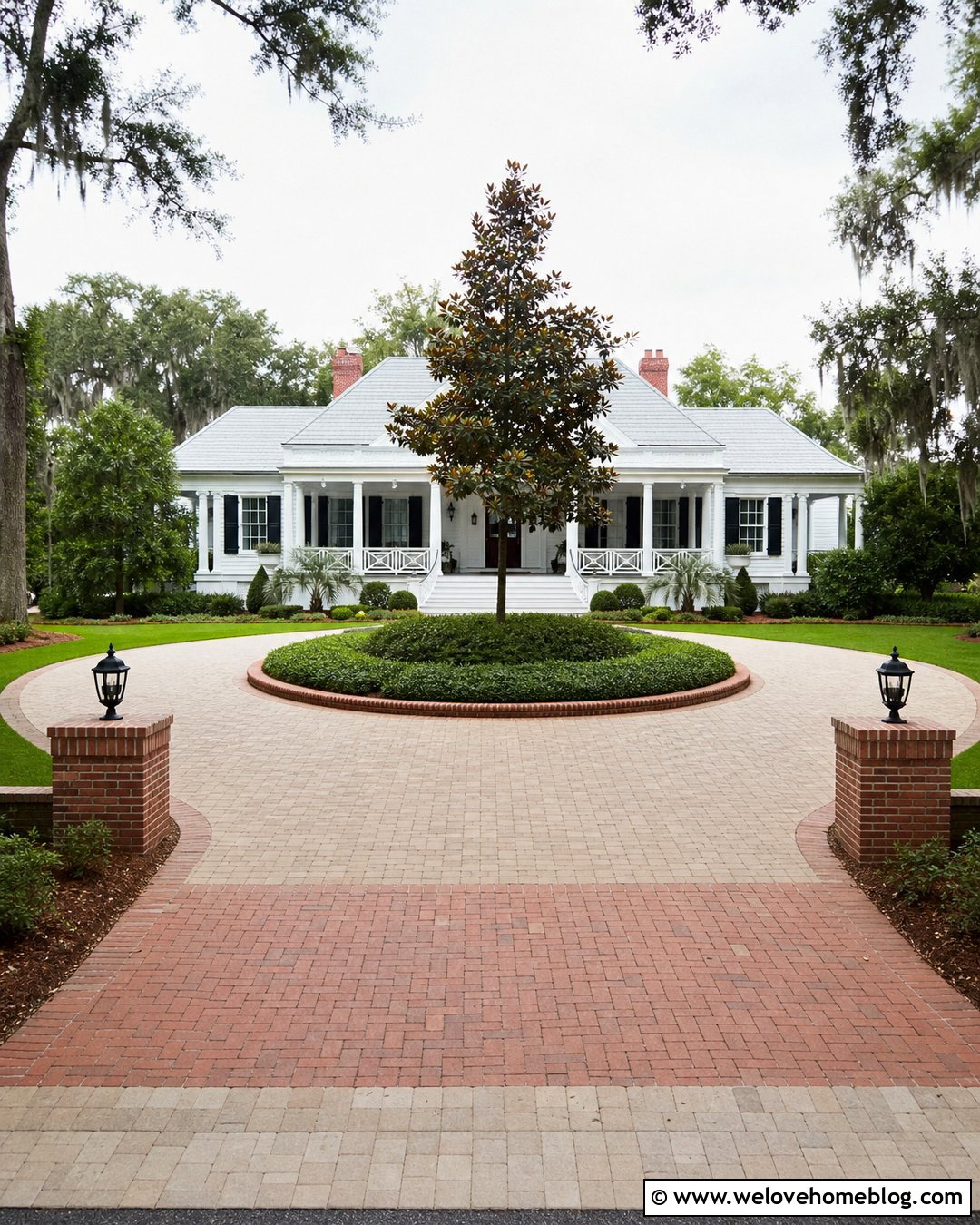 Circular Paver Driveway With Brick Apron - 20 Lowcountry Paver Driveway Ideas