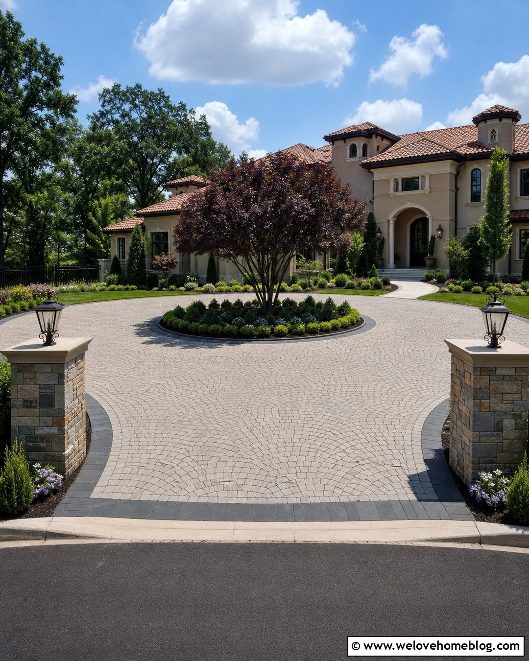 Circular Paver Driveway With Center Garden - 40 driveway paving ideas