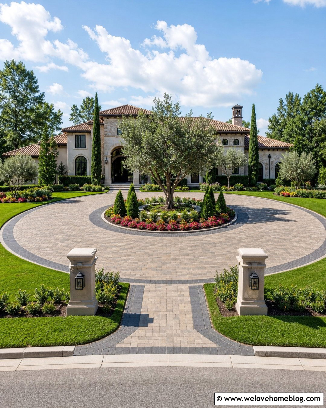 Circular Paver Driveway With Center Garden - 35 home driveway ideas