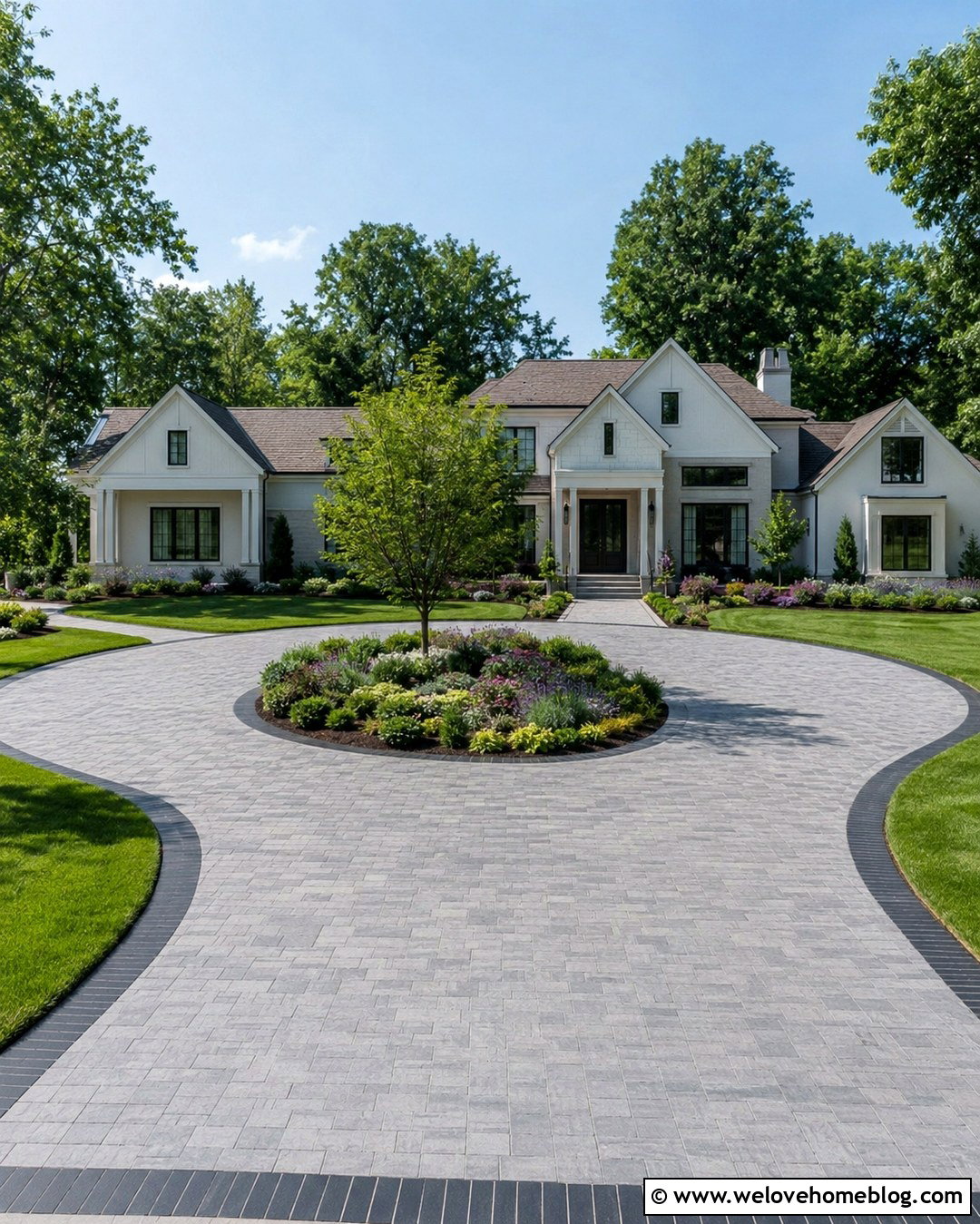 Circular Paver Driveway With Center Garden - 20 front driveway design ideas